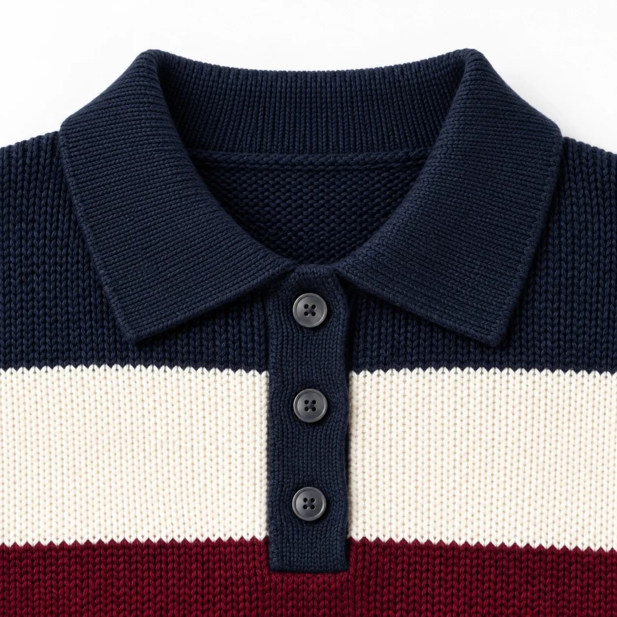 Women's Cotton Rugby-Stripe Polo Sweater - trim reference (AI development concept)