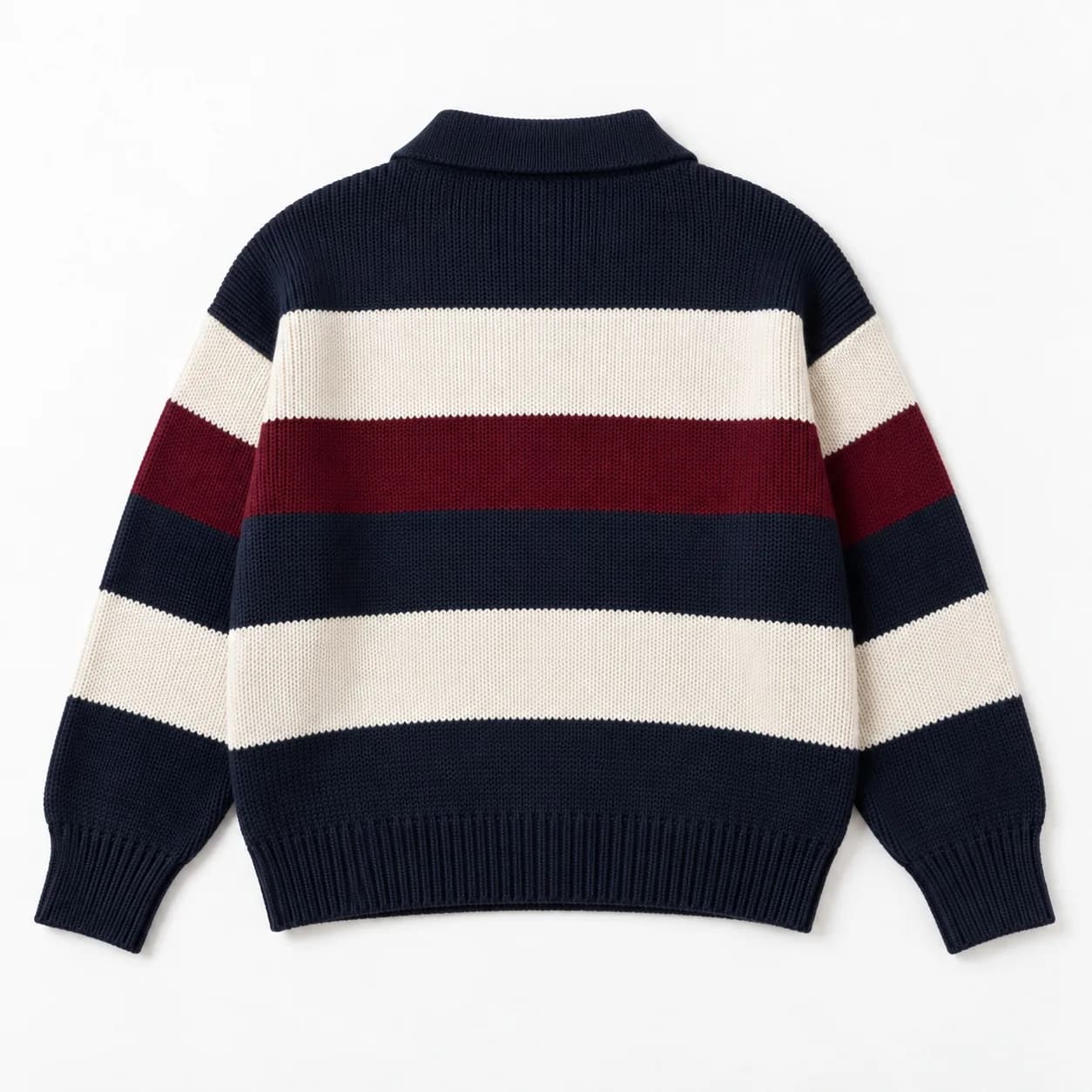 Women's Cotton Rugby-Stripe Polo Sweater - back reference (AI development concept)