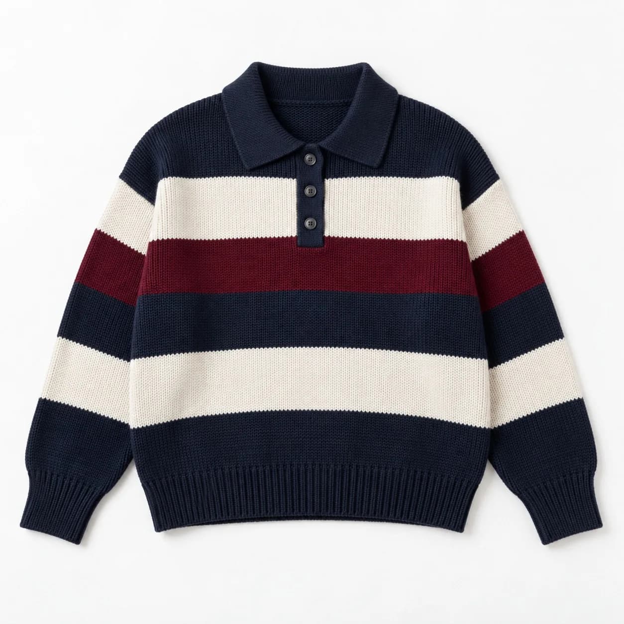 Women's Cotton Rugby-Stripe Polo Sweater - front reference (AI development concept)
