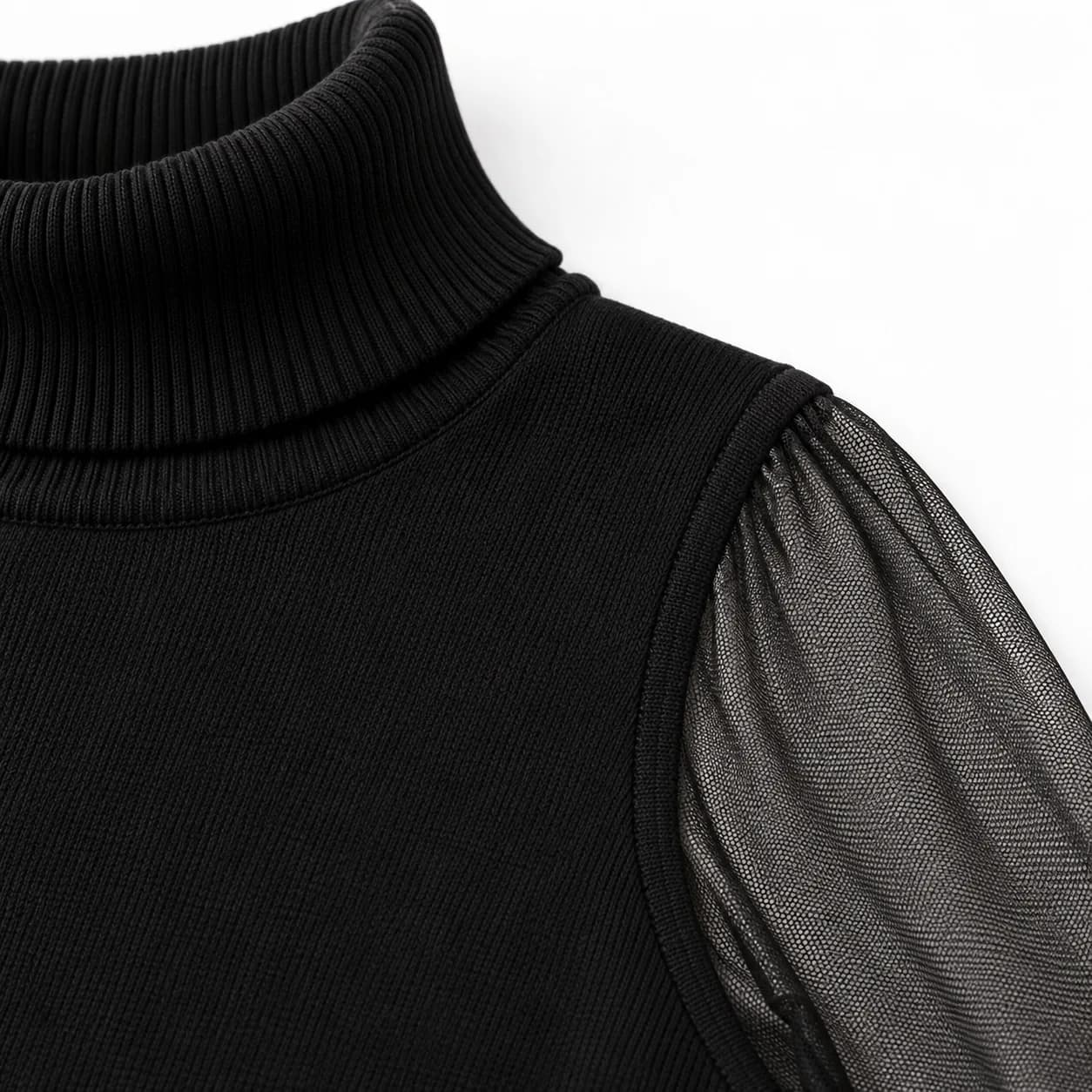 Womens Sheer-Sleeve Knit Turtleneck - trim reference (AI development concept)