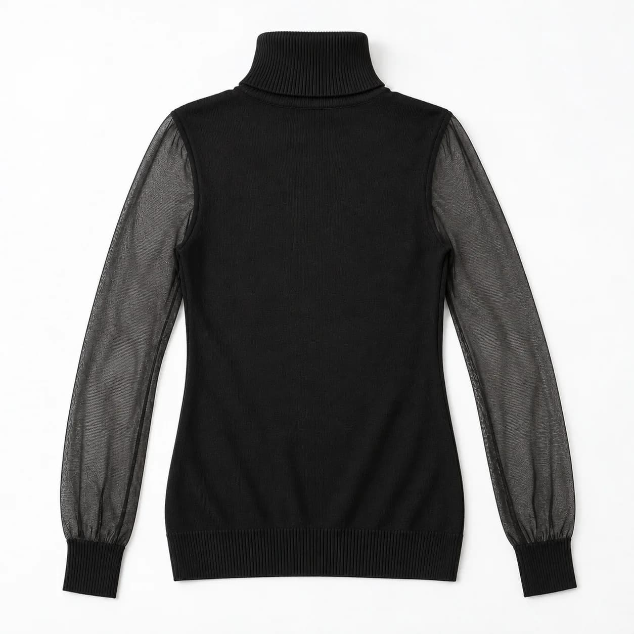 Womens Sheer-Sleeve Knit Turtleneck - back reference (AI development concept)