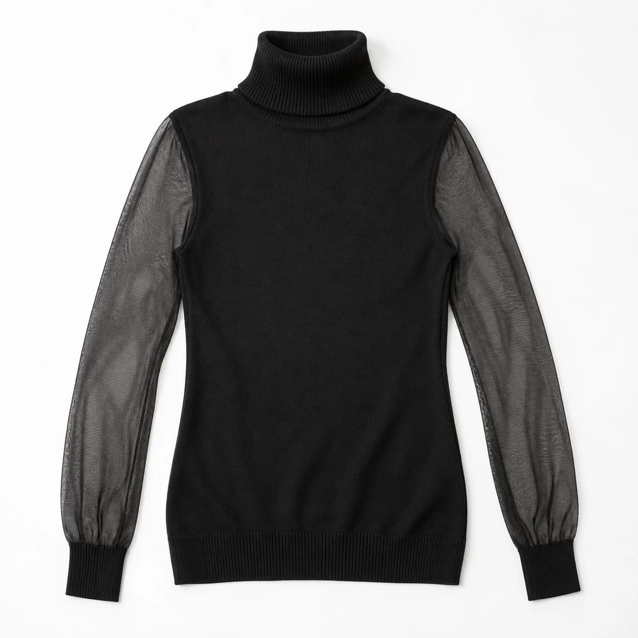 Womens Sheer-Sleeve Knit Turtleneck - front reference (AI development concept)