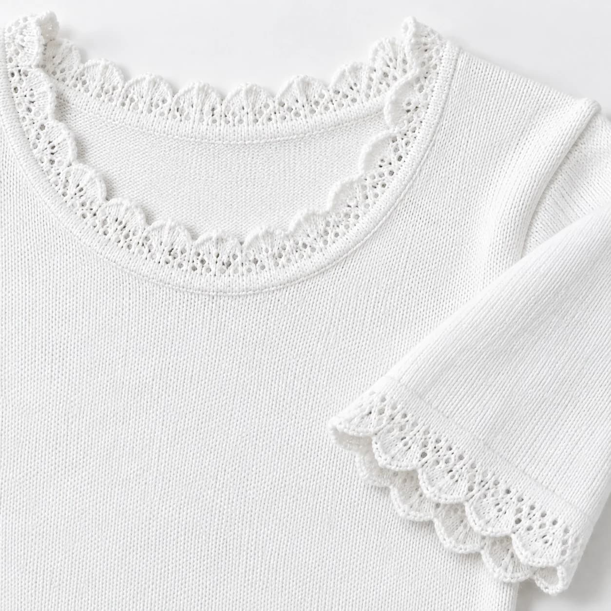 Women's Lace-Edge Fine-Knit Short-Sleeve Top - trim reference (AI development concept)