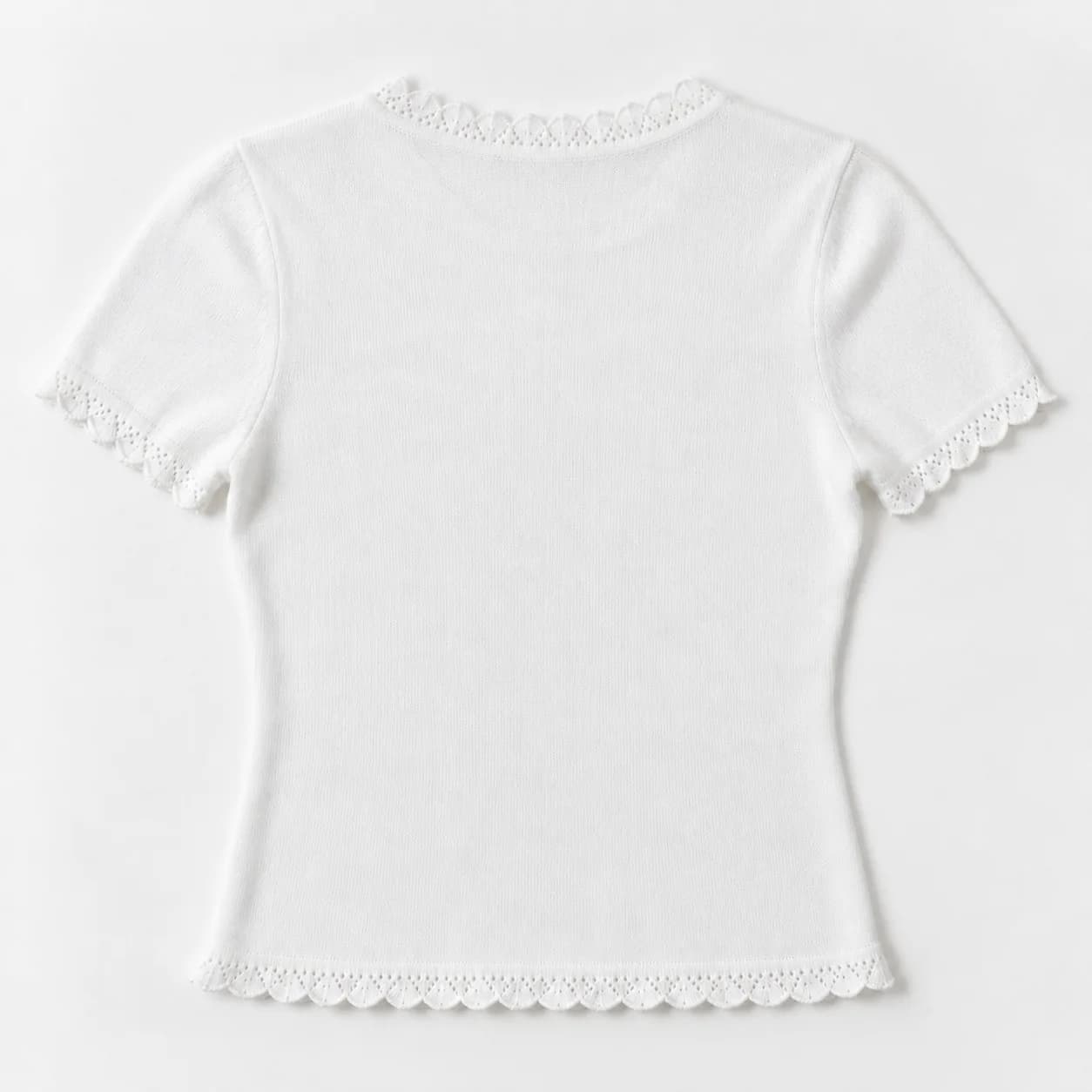 Women's Lace-Edge Fine-Knit Short-Sleeve Top - back reference (AI development concept)