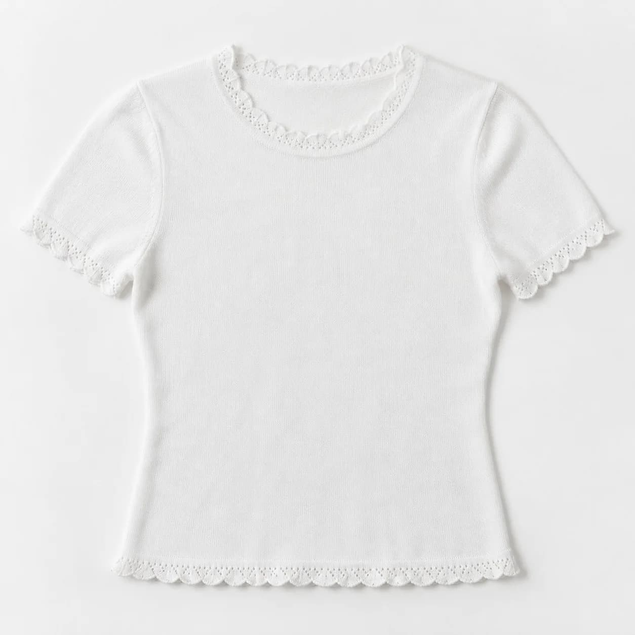 Women's Lace-Edge Fine-Knit Short-Sleeve Top - front reference (AI development concept)
