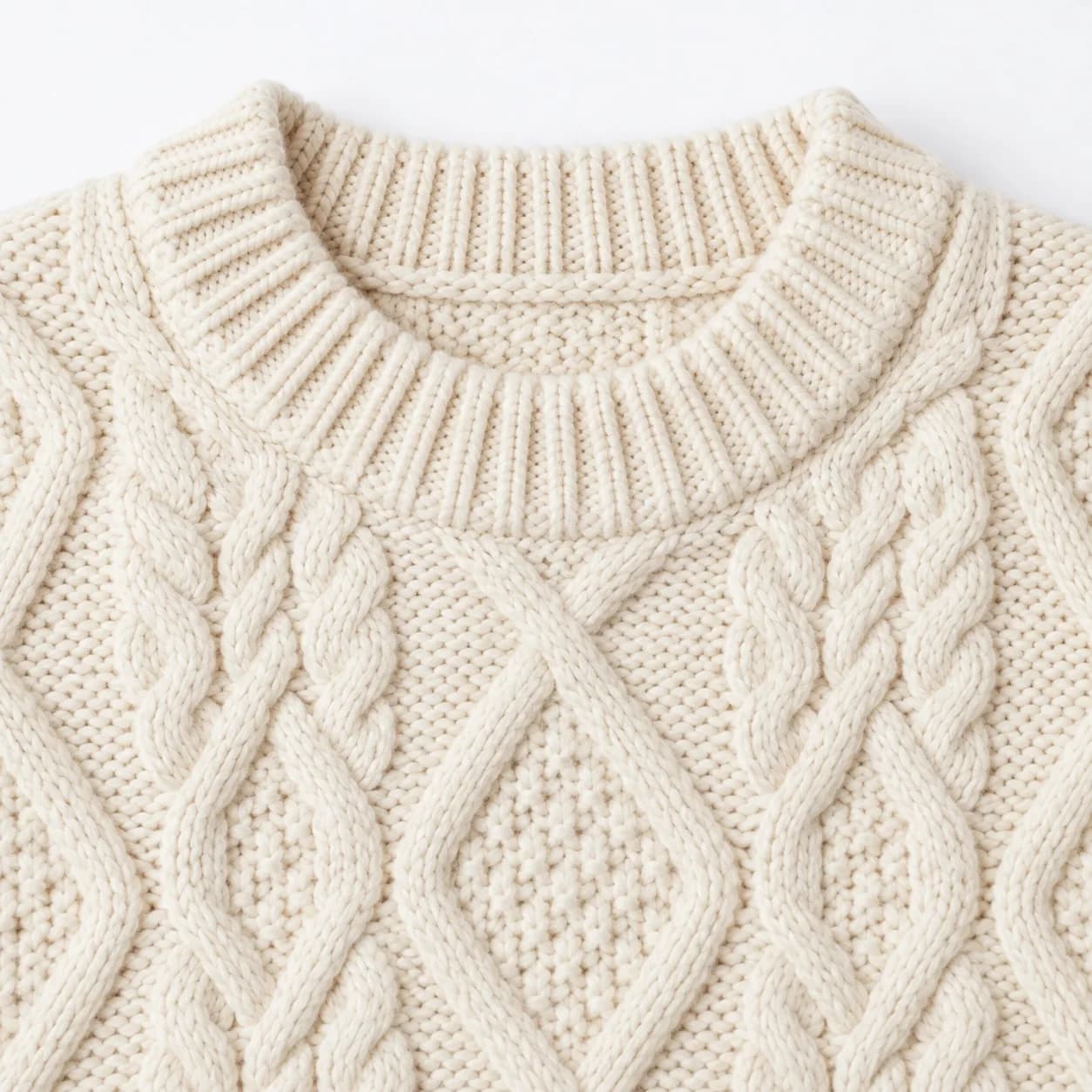 Women's Chunky Lozenge-Cable Crew-Neck Sweater - trim reference (AI development concept)