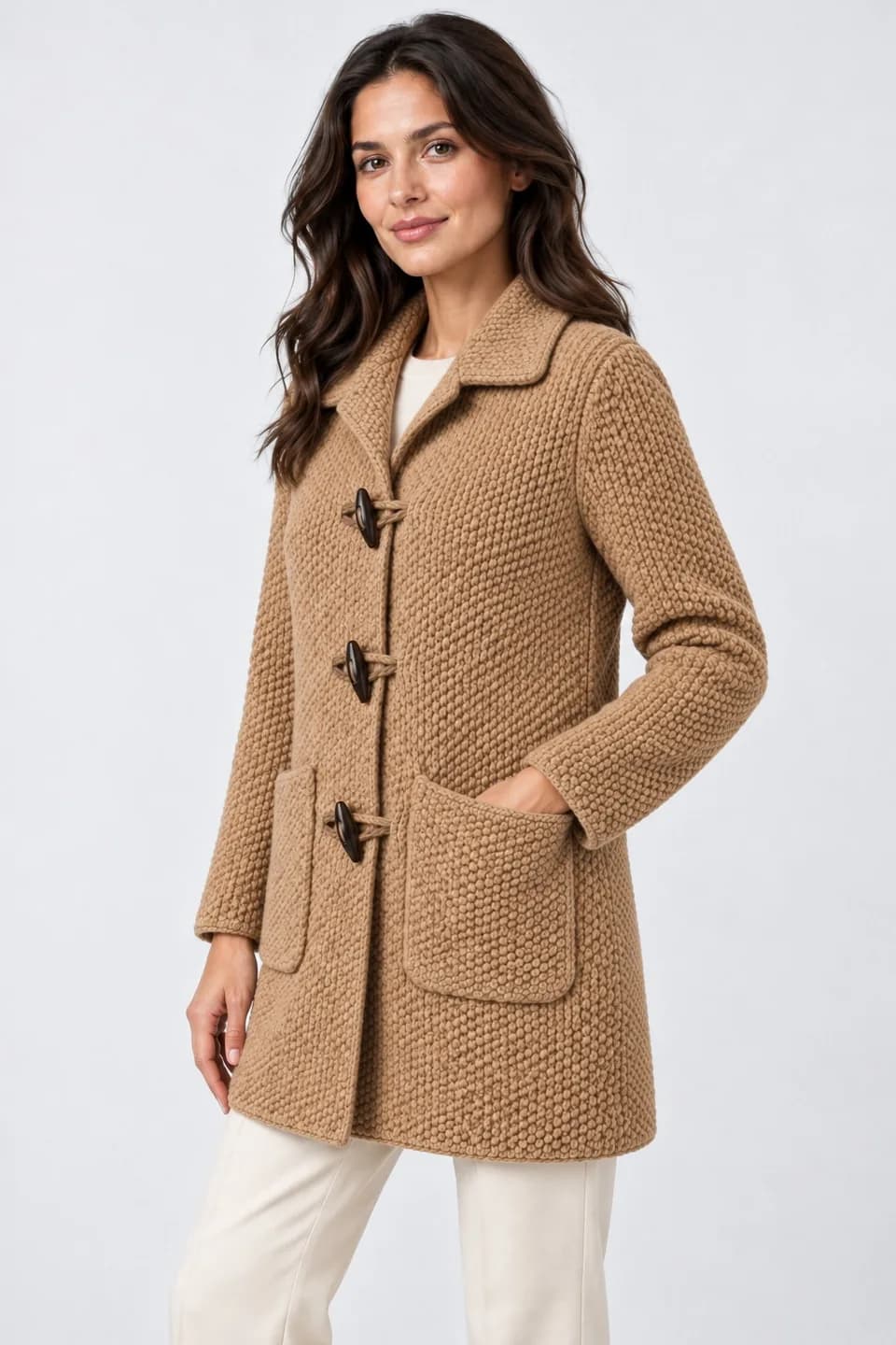Women's Chunky Toggle-Fastening Knit Coatigan - side reference (AI development concept)