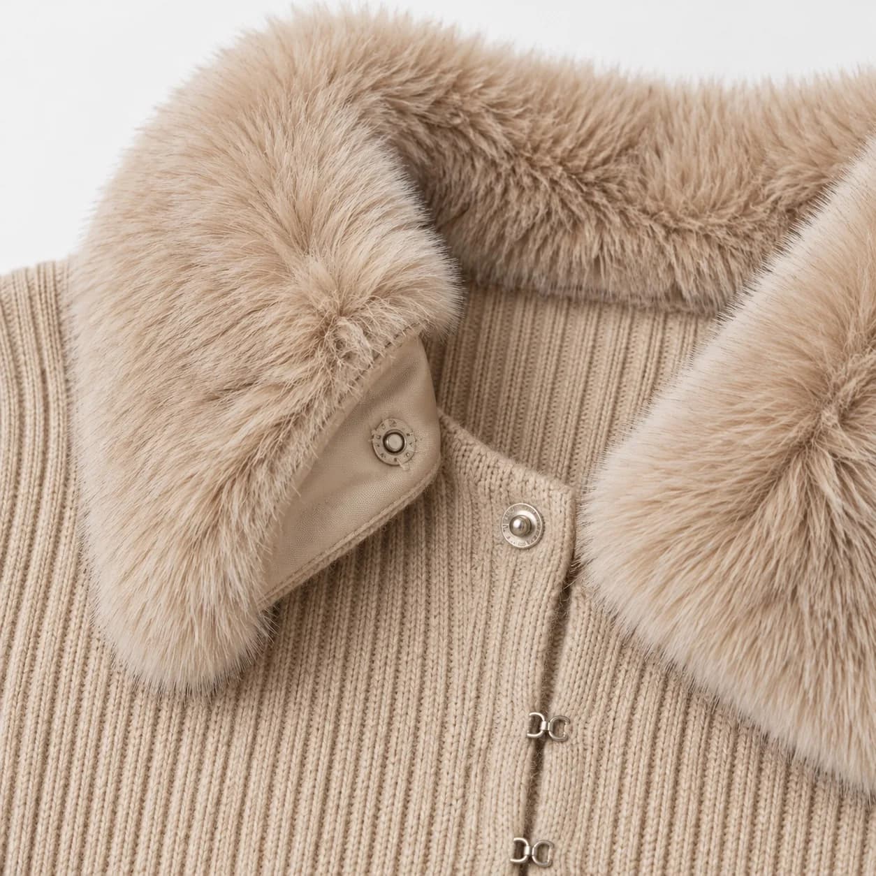 Women's Rib Cardigan with Removable Faux-Fur Trims - trim reference (AI development concept)