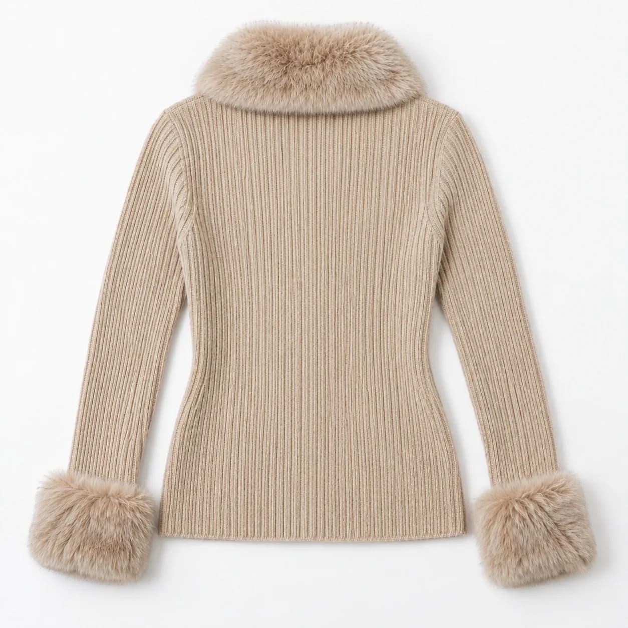 Women's Rib Cardigan with Removable Faux-Fur Trims - back reference (AI development concept)