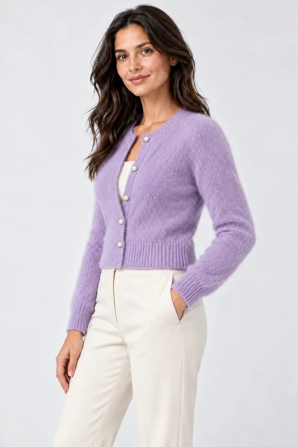 Women's Cropped Mohair-Blend Button Cardigan - side reference (AI development concept)