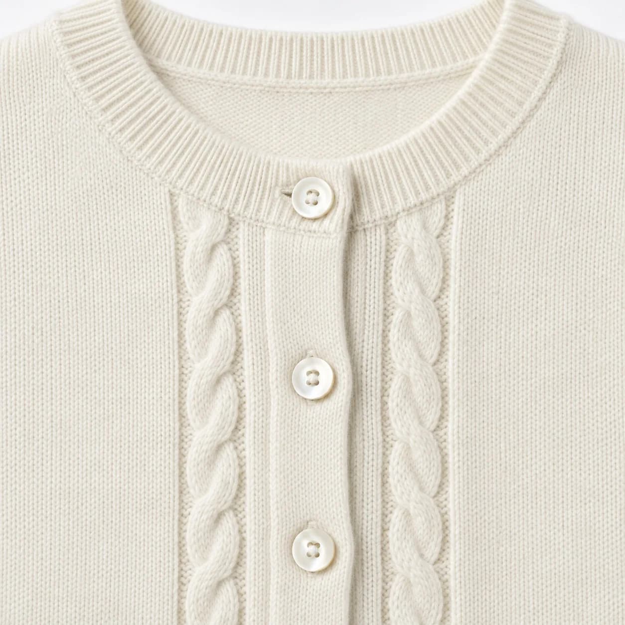 Women's Cotton Cable-Placket Crew-Neck Cardigan - trim reference (AI development concept)