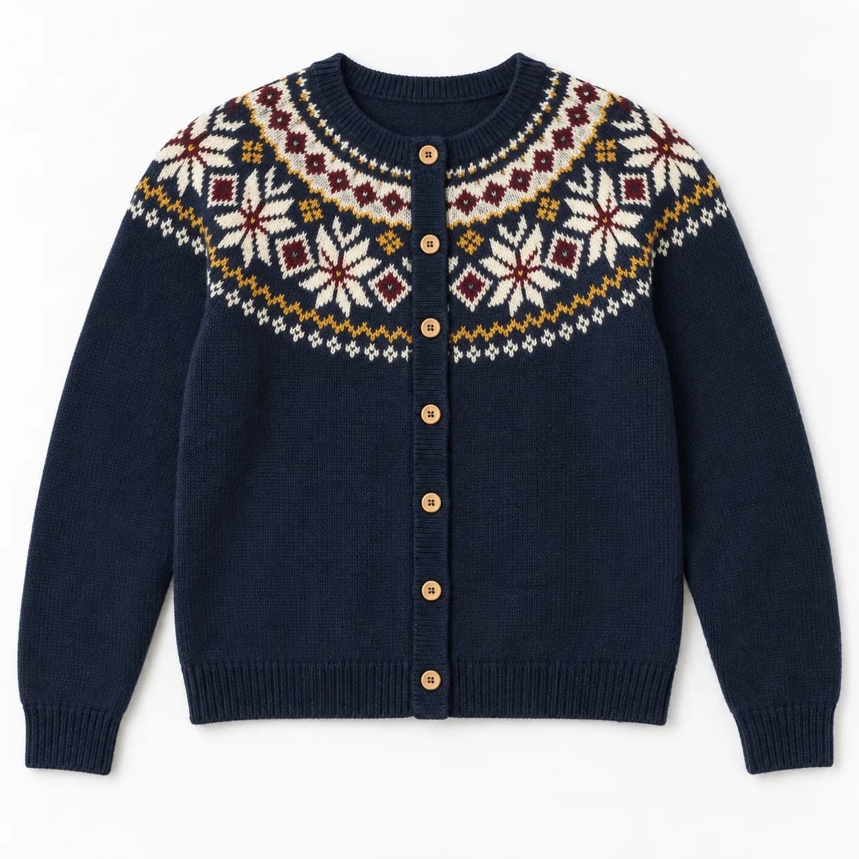 Women's Fair Isle Yoke Button Cardigan - front reference (AI development concept)