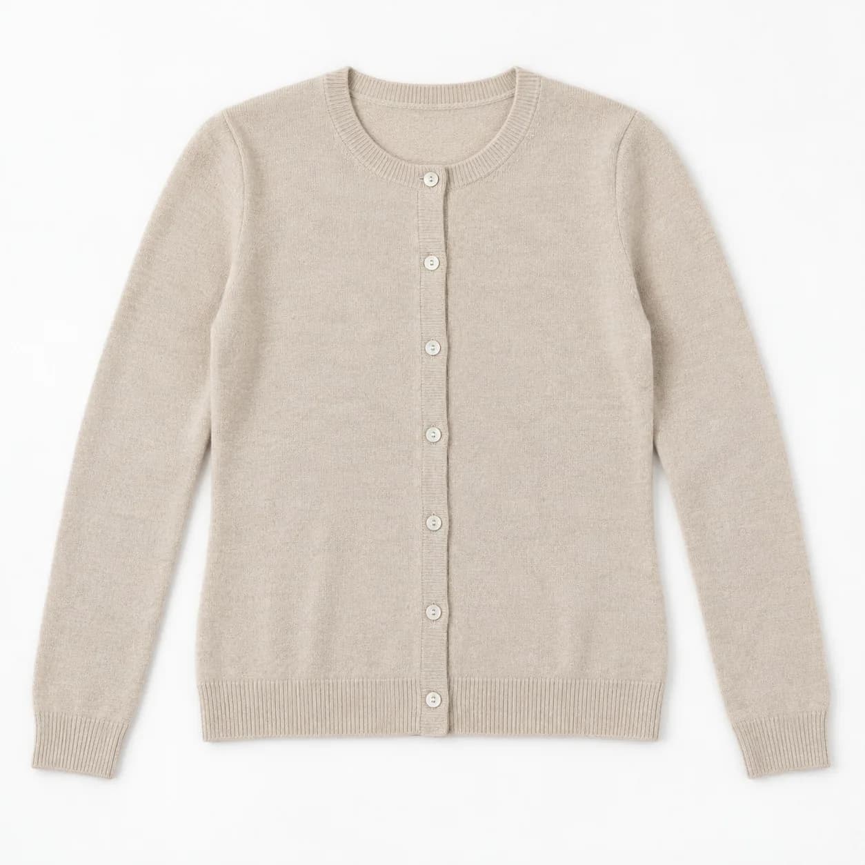 Women's Cotton-Cashmere Crew-Neck Cardigan - front reference (AI development concept)