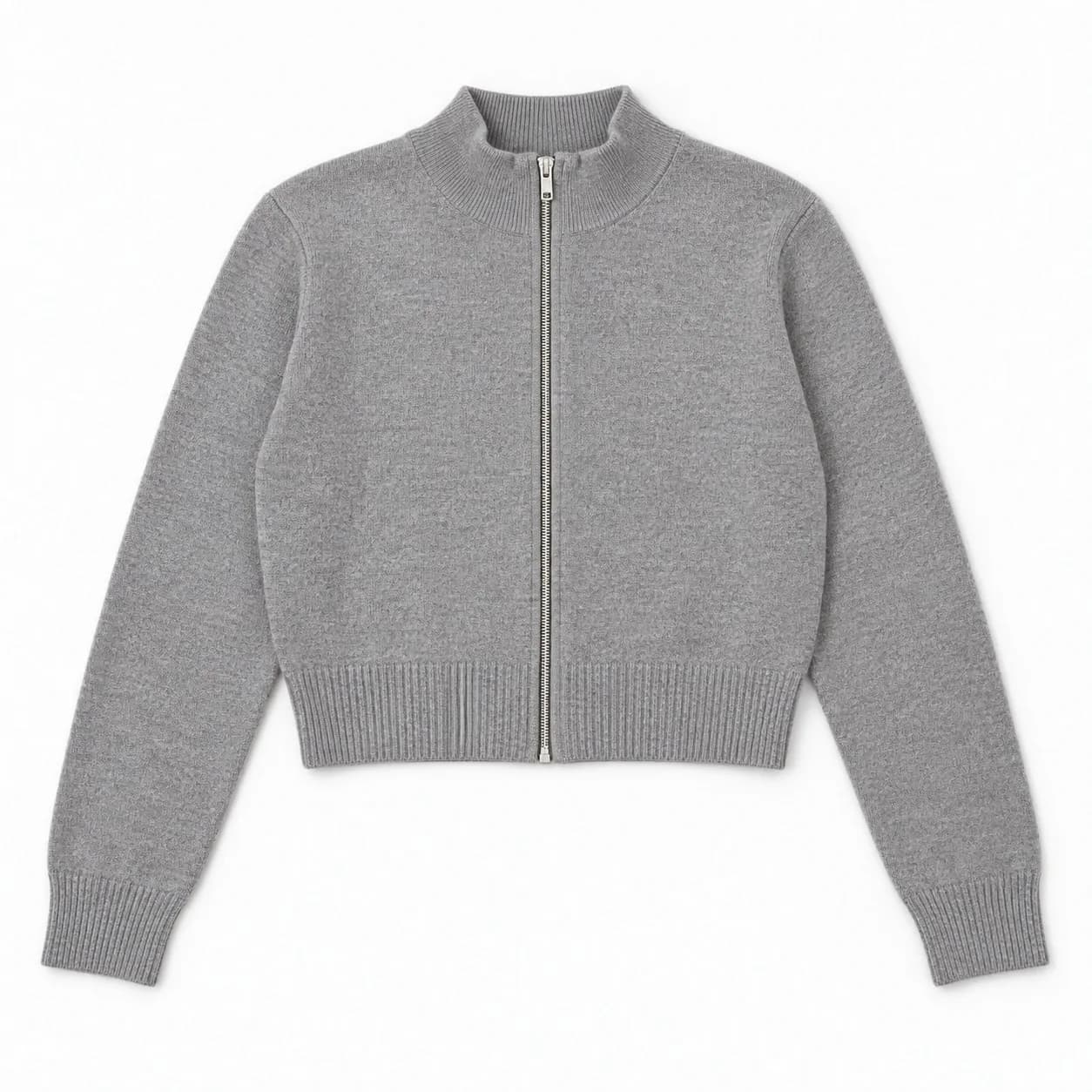 Women's Cropped Stand-Collar Zip Knit Cardigan - front reference (AI development concept)