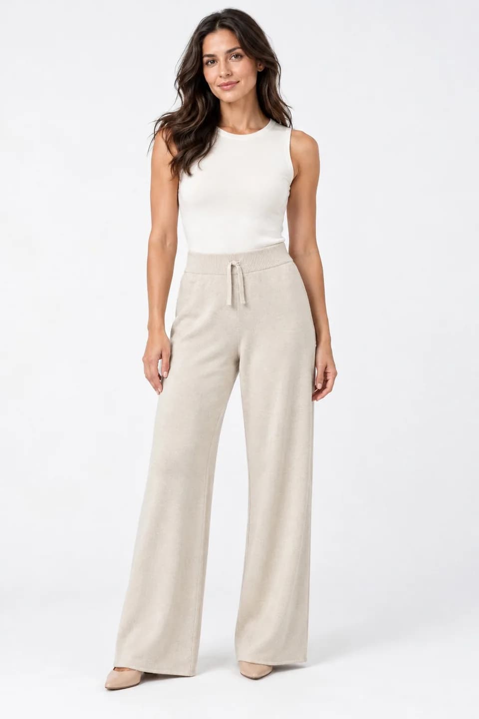 Women's Fine-Gauge Cashmere-Blend Wide-Leg Trouser Development - model or use reference (AI development concept)