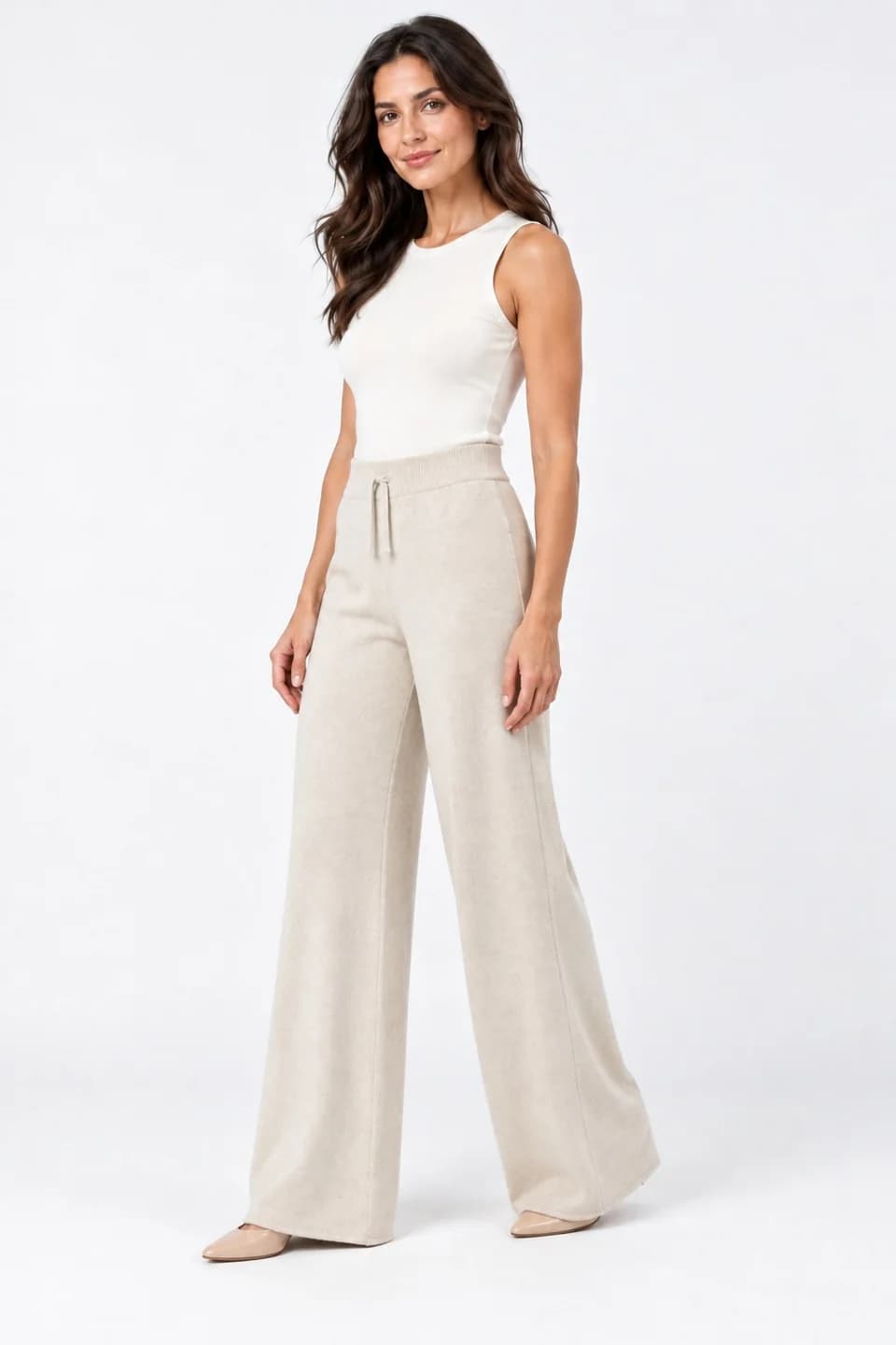 Women's Fine-Gauge Cashmere-Blend Wide-Leg Trouser Development - side reference (AI development concept)