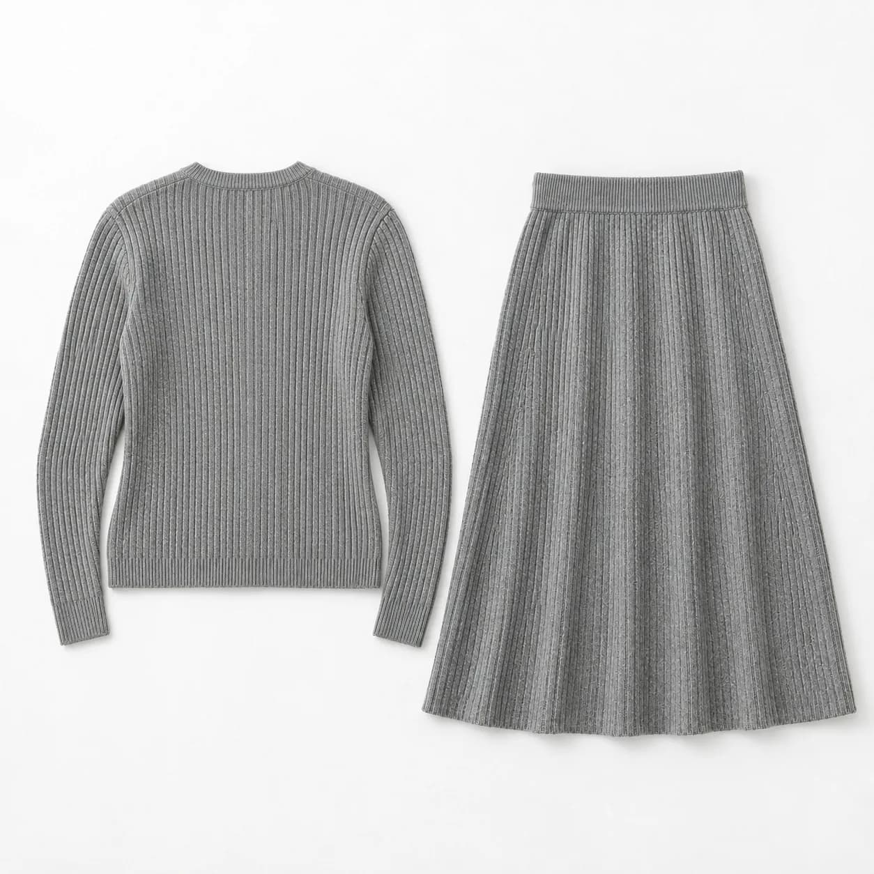 Women's Rib Cardigan and A-Line Midi Skirt Set - back reference (AI development concept)
