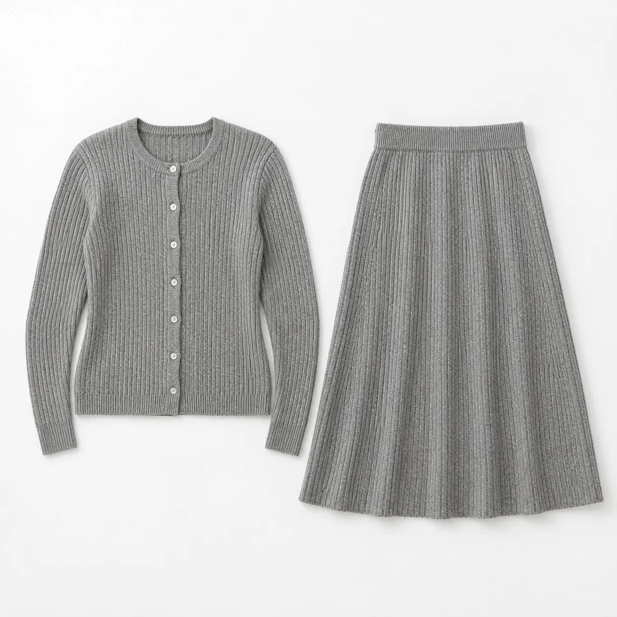 Women's Rib Cardigan and A-Line Midi Skirt Set - front reference (AI development concept)