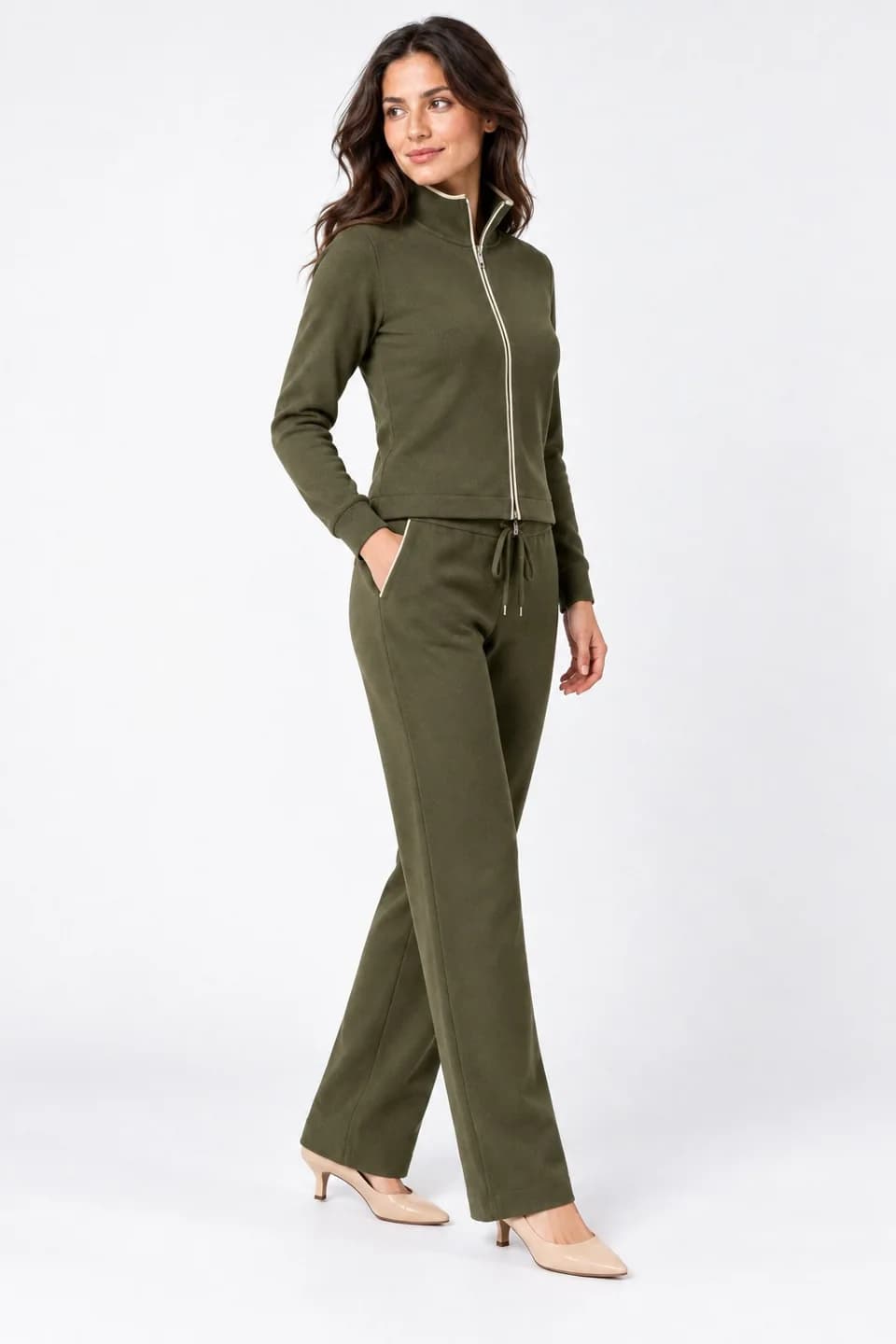 Women's Knit Zip Jacket and Straight-Leg Trouser Set - side reference (AI development concept)