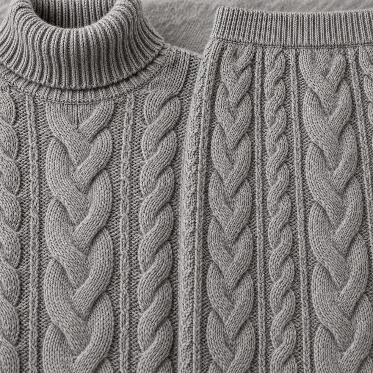 Women's Cable Turtleneck and Knit Skirt Set - texture reference (AI development concept)