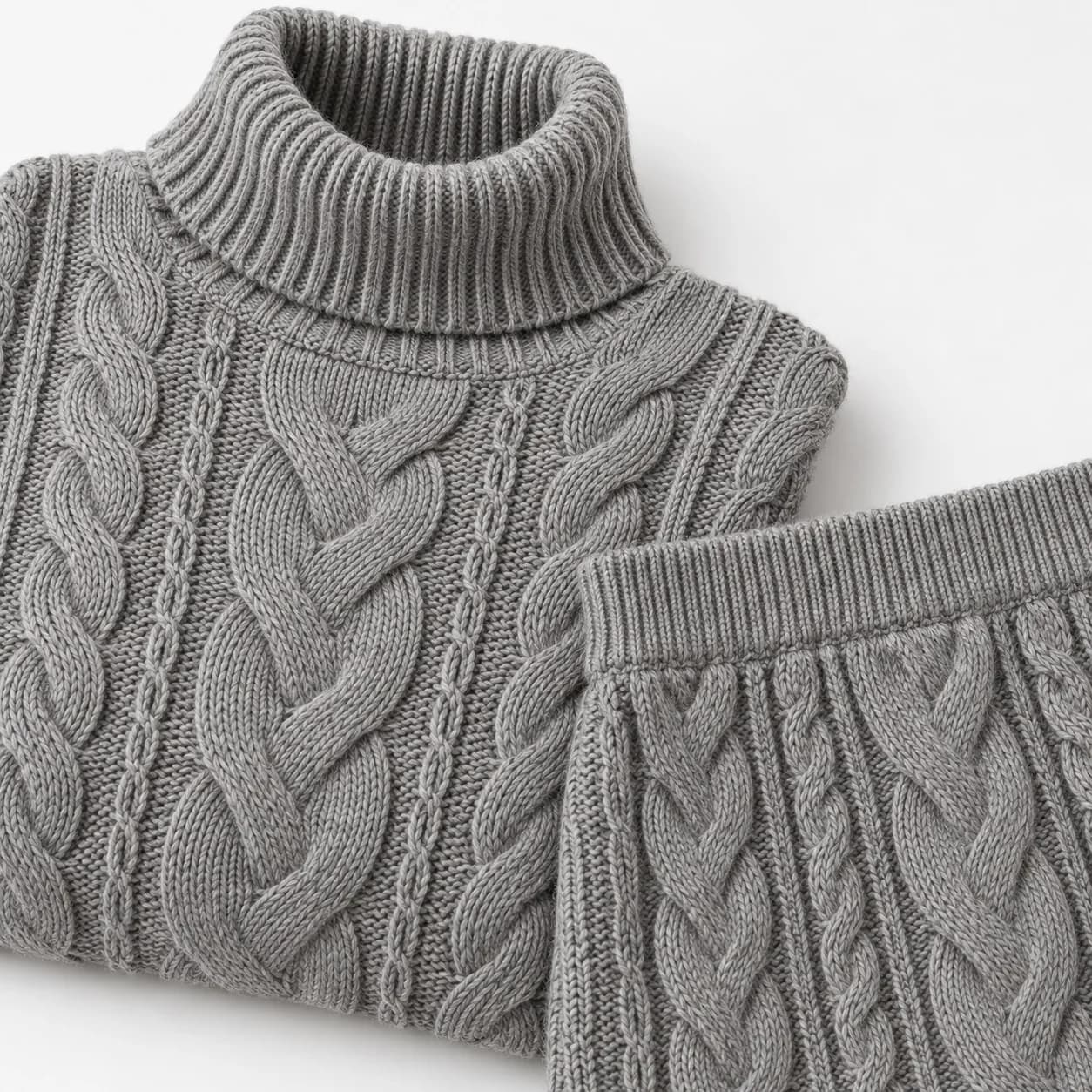 Women's Cable Turtleneck and Knit Skirt Set - trim reference (AI development concept)
