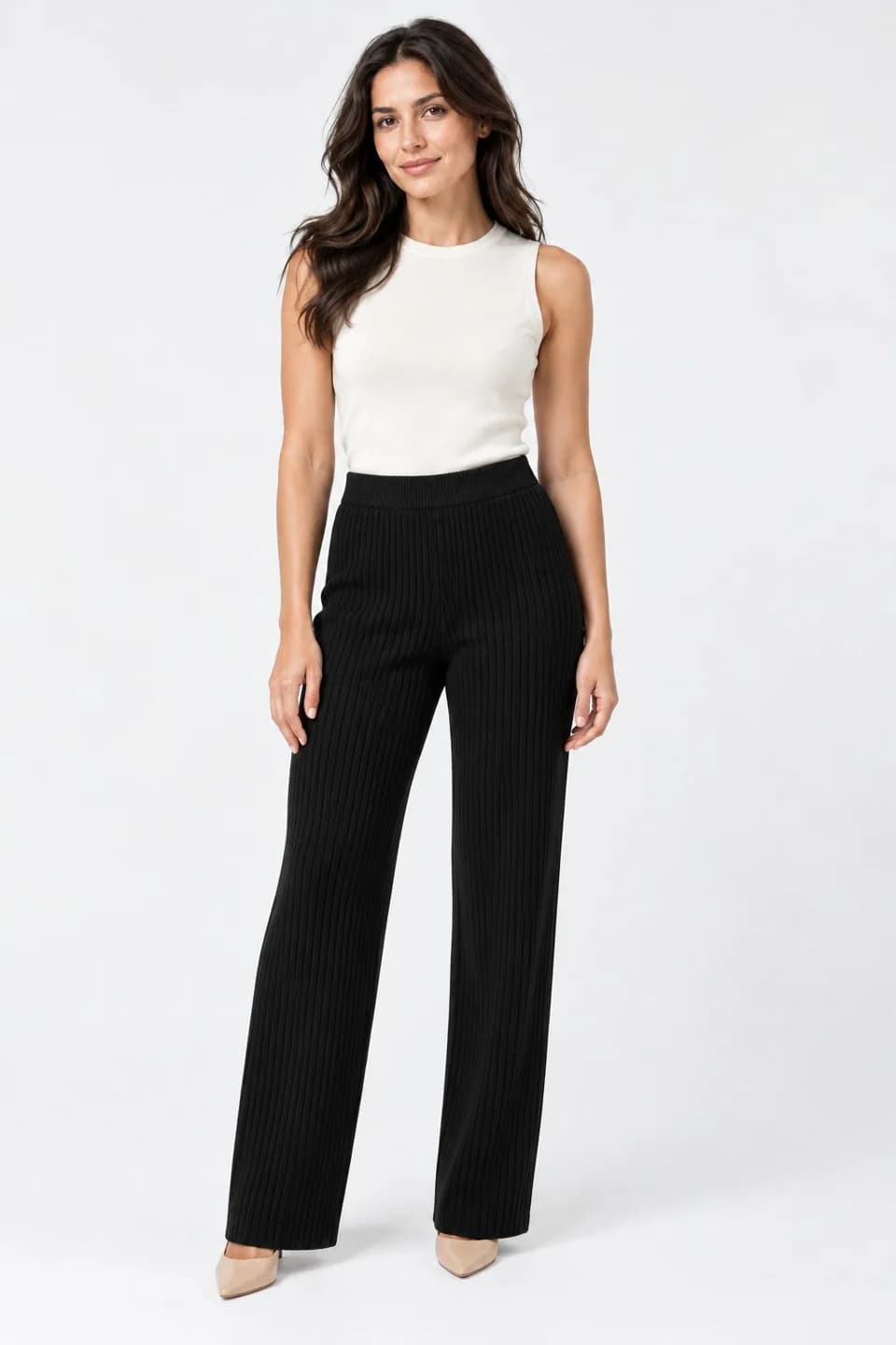 Women's Rib-Knit Straight-Leg Trousers - model or use reference (AI development concept)