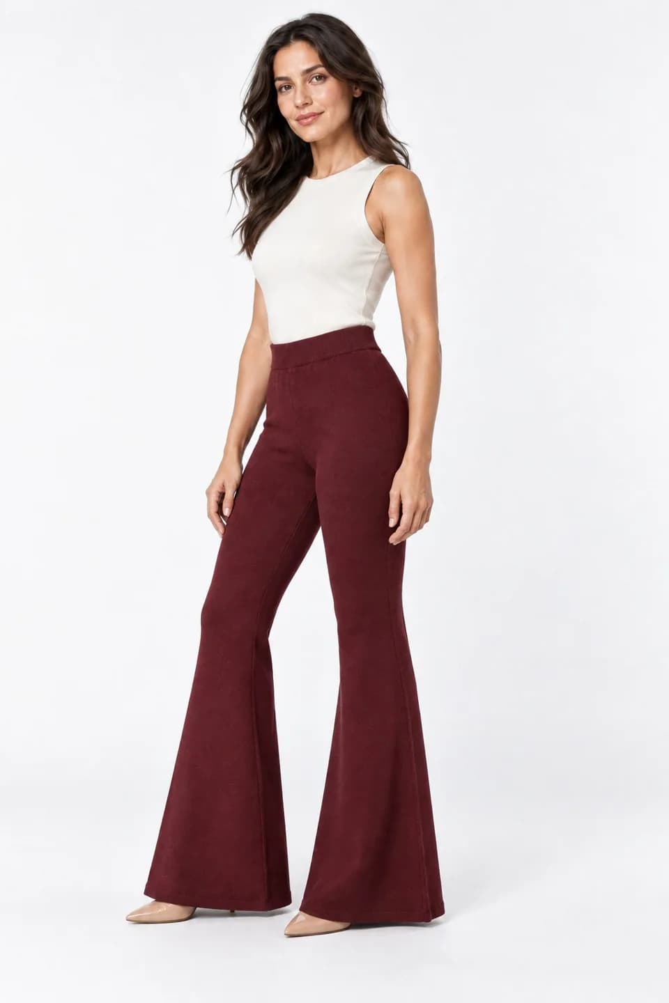 Women's High-Waist Knit Flare Trousers - side reference (AI development concept)