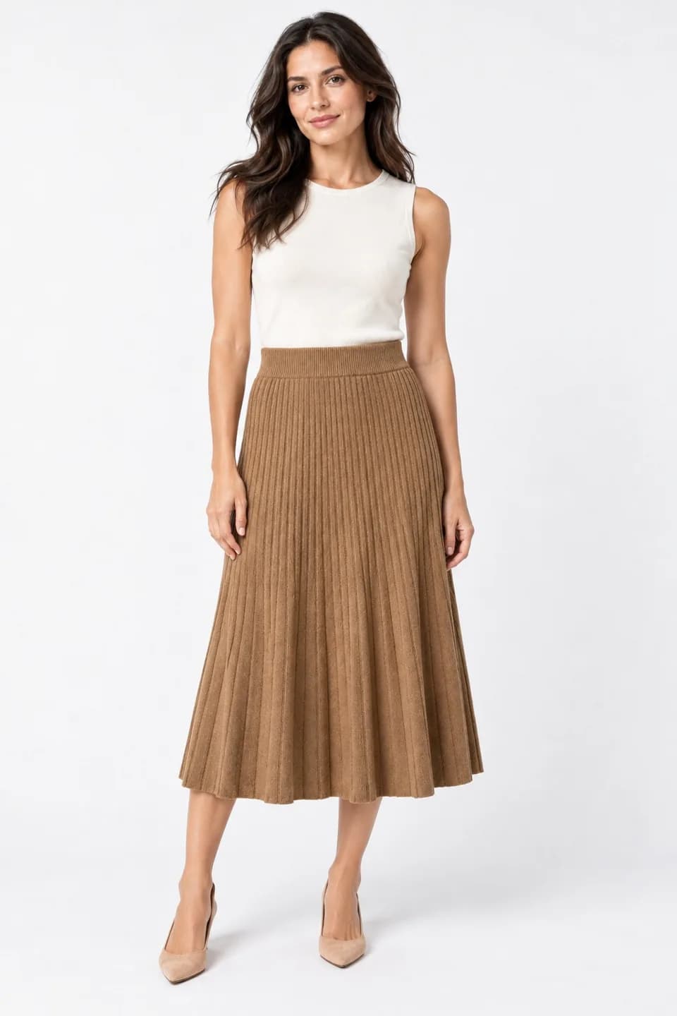 Women's Rib-Knit A-Line Midi Skirt - model or use reference (AI development concept)
