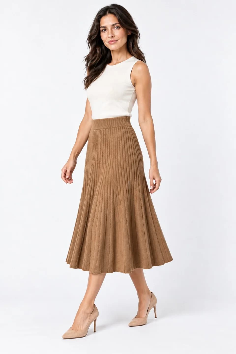 Women's Rib-Knit A-Line Midi Skirt - side reference (AI development concept)