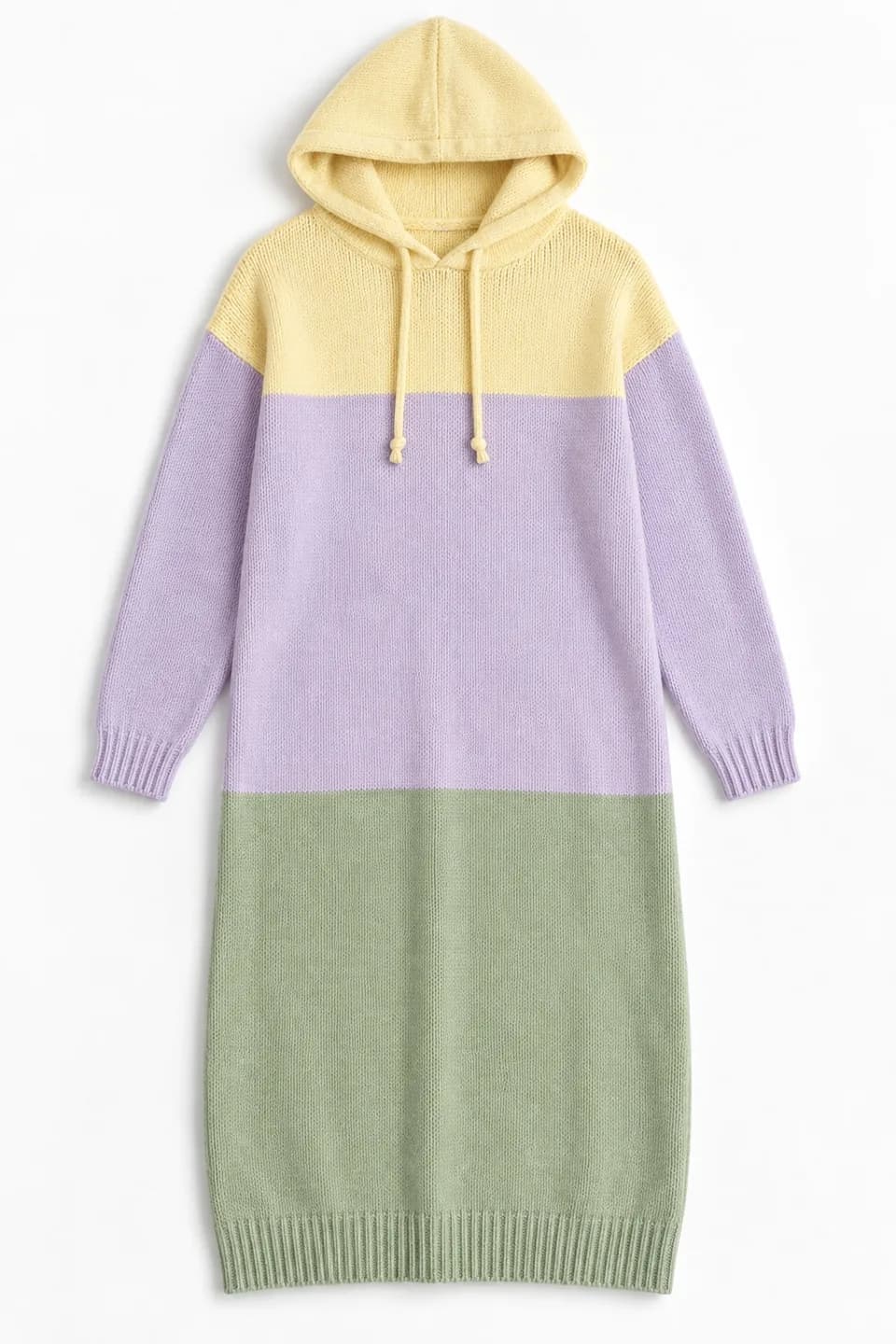Women's Multicolour Hooded Knit Dress Development - front reference (AI development concept)