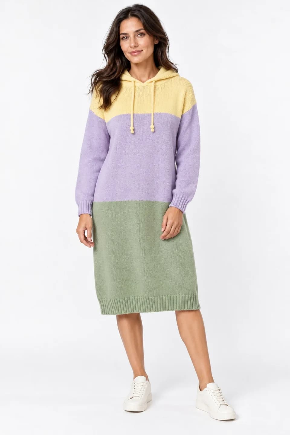 Women's Multicolour Hooded Knit Dress Development - model or use reference (AI development concept)