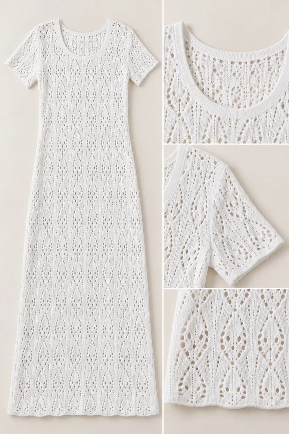 Womens Short-Sleeve Openwork Knit Maxi Dress - trim reference (AI development concept)