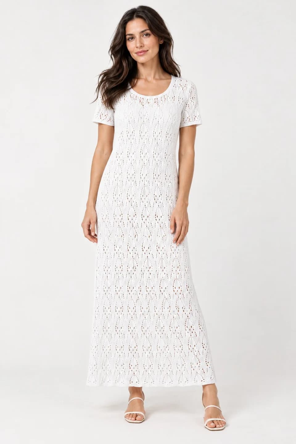 Womens Short-Sleeve Openwork Knit Maxi Dress - model or use reference (AI development concept)