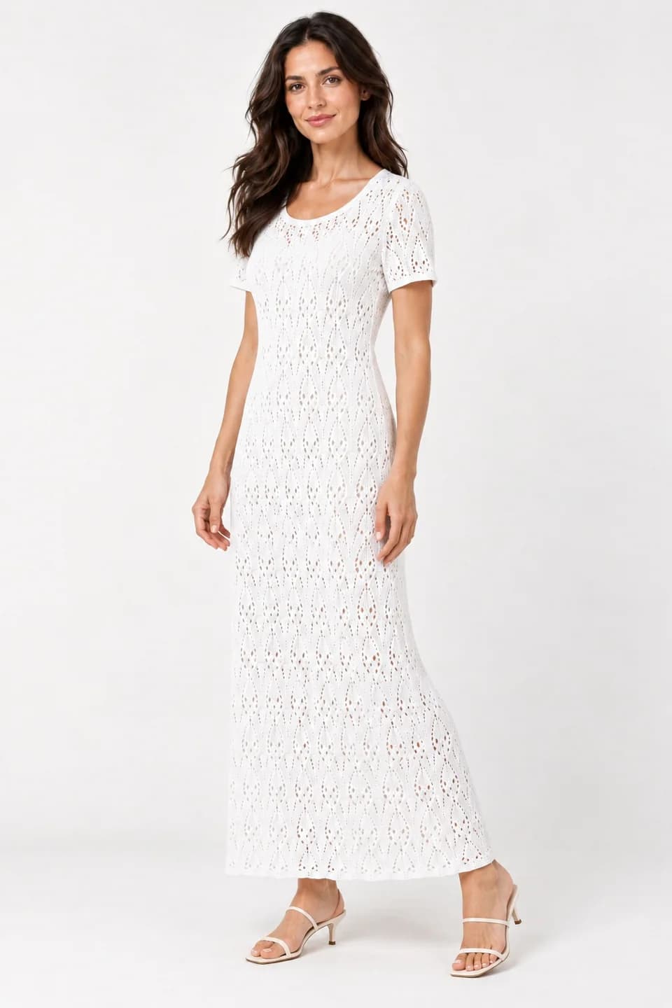 Womens Short-Sleeve Openwork Knit Maxi Dress - side reference (AI development concept)