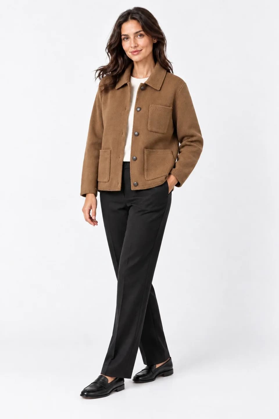 Women's Cotton-Wool Knit Chore Jacket - side reference (AI development concept)