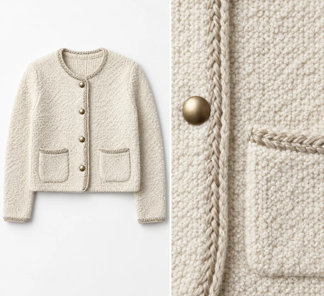 Women's Cropped Boucle Knit Jacket - trim reference (AI development concept)