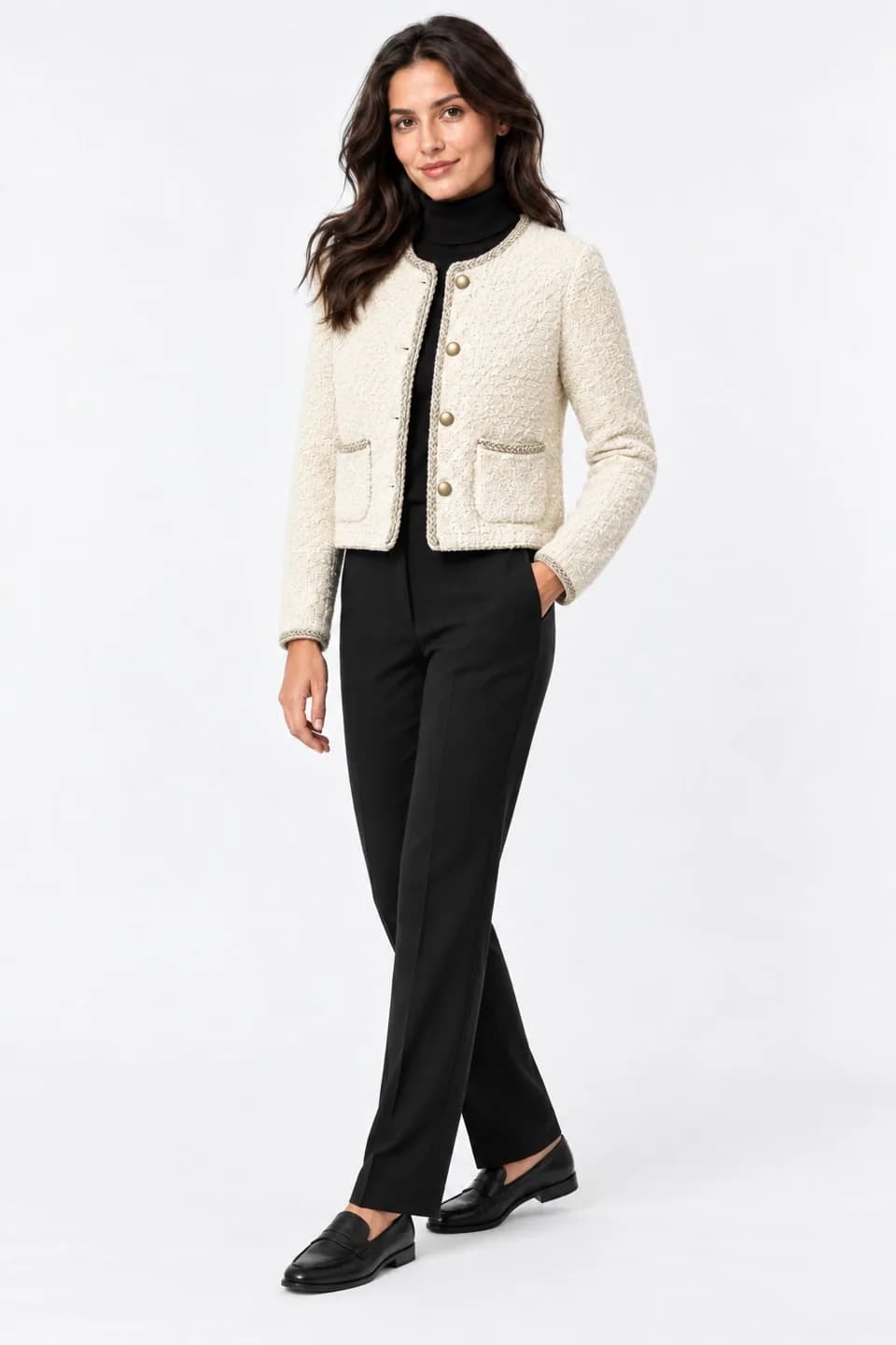Women's Cropped Boucle Knit Jacket - side reference (AI development concept)