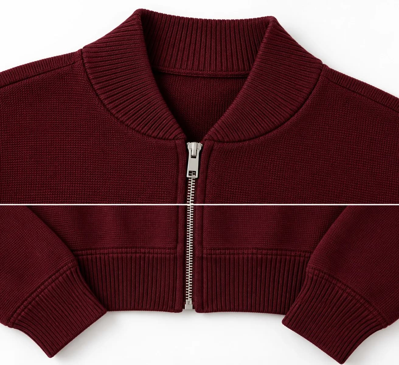 Women's Cropped Milano Knit Bomber Jacket - trim reference (AI development concept)