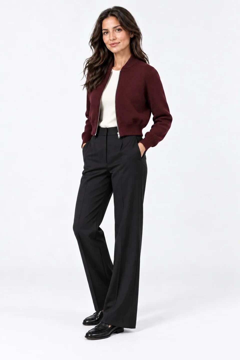 Women's Cropped Milano Knit Bomber Jacket - side reference (AI development concept)