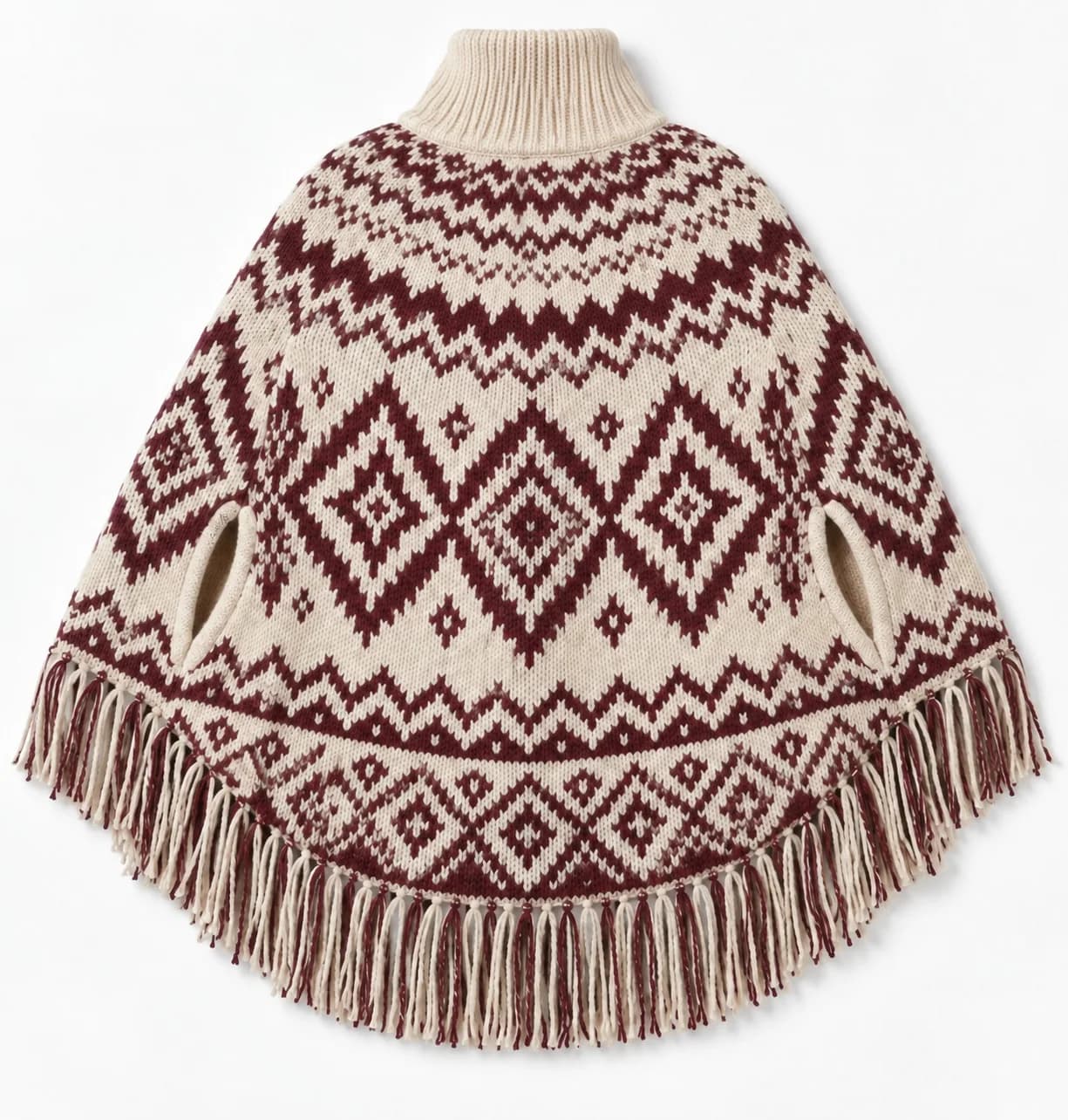 Women's Jacquard Fringe Knit Cape - back reference (AI development concept)