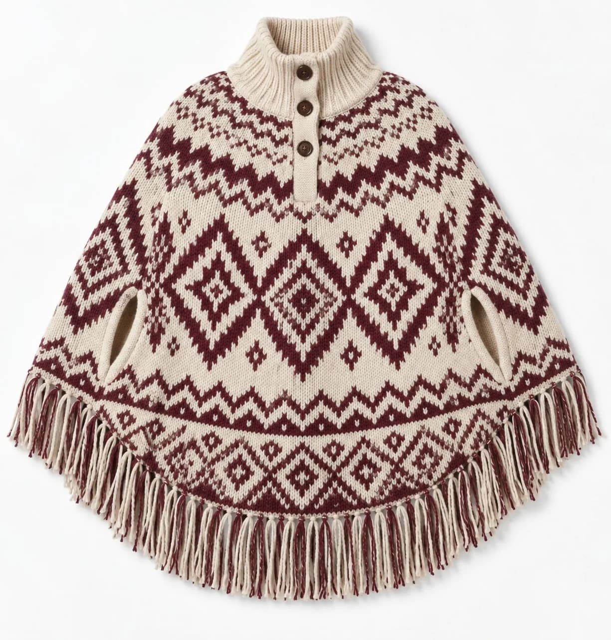 Women's Jacquard Fringe Knit Cape - front reference (AI development concept)