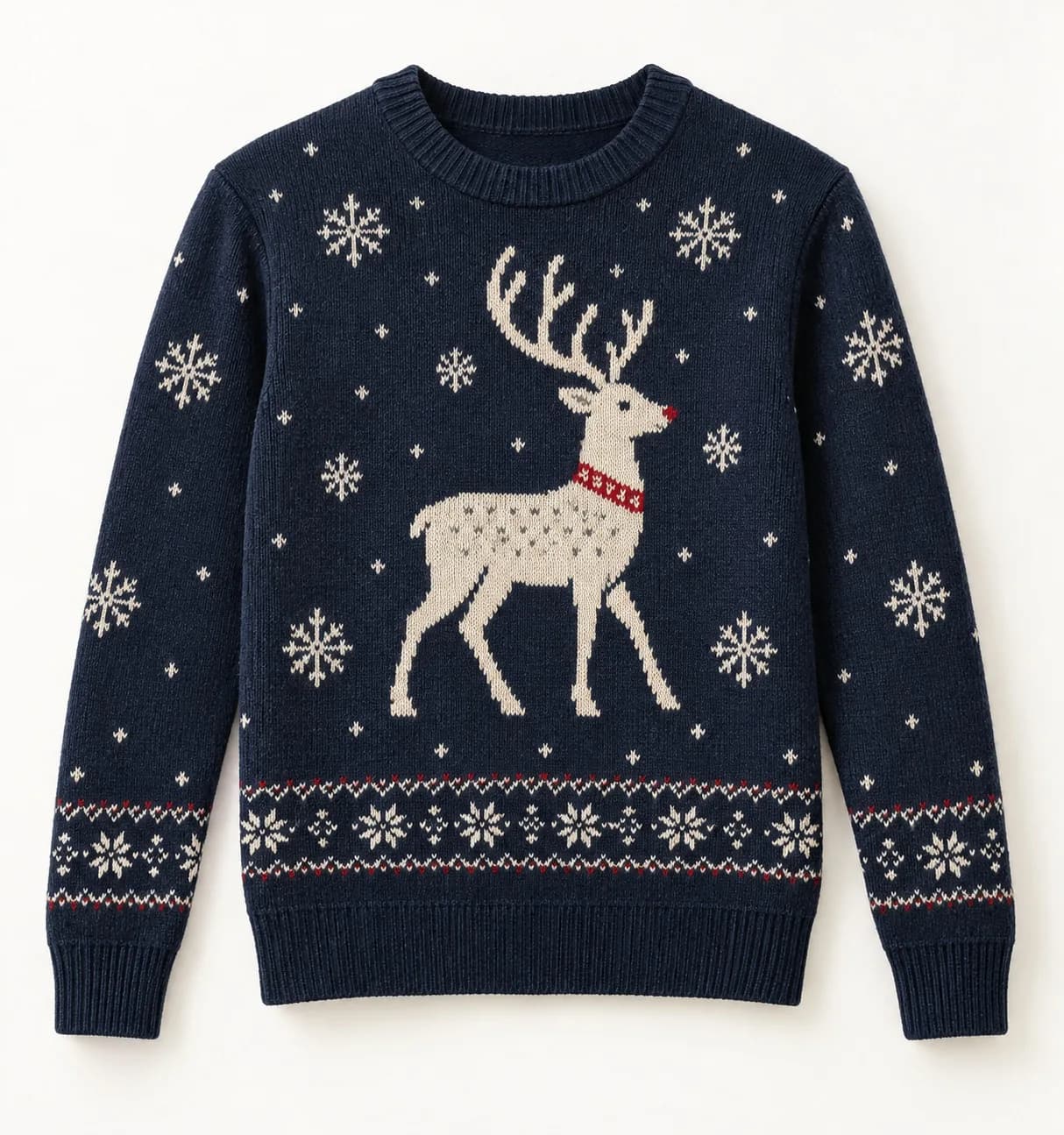 Reindeer Intarsia Holiday Crew Sweater - front reference (AI development concept)