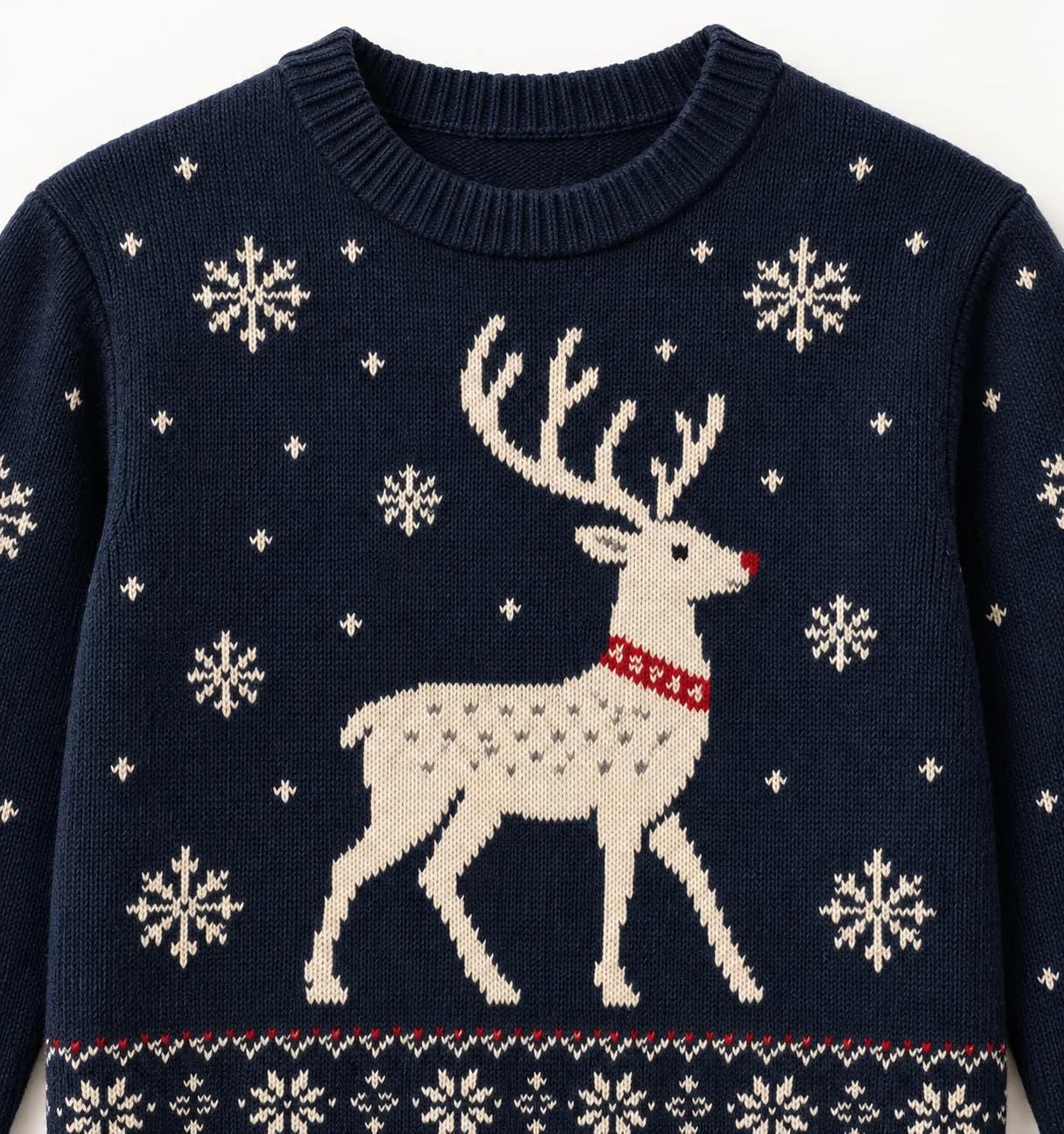 Reindeer Intarsia Holiday Crew Sweater - trim reference (AI development concept)