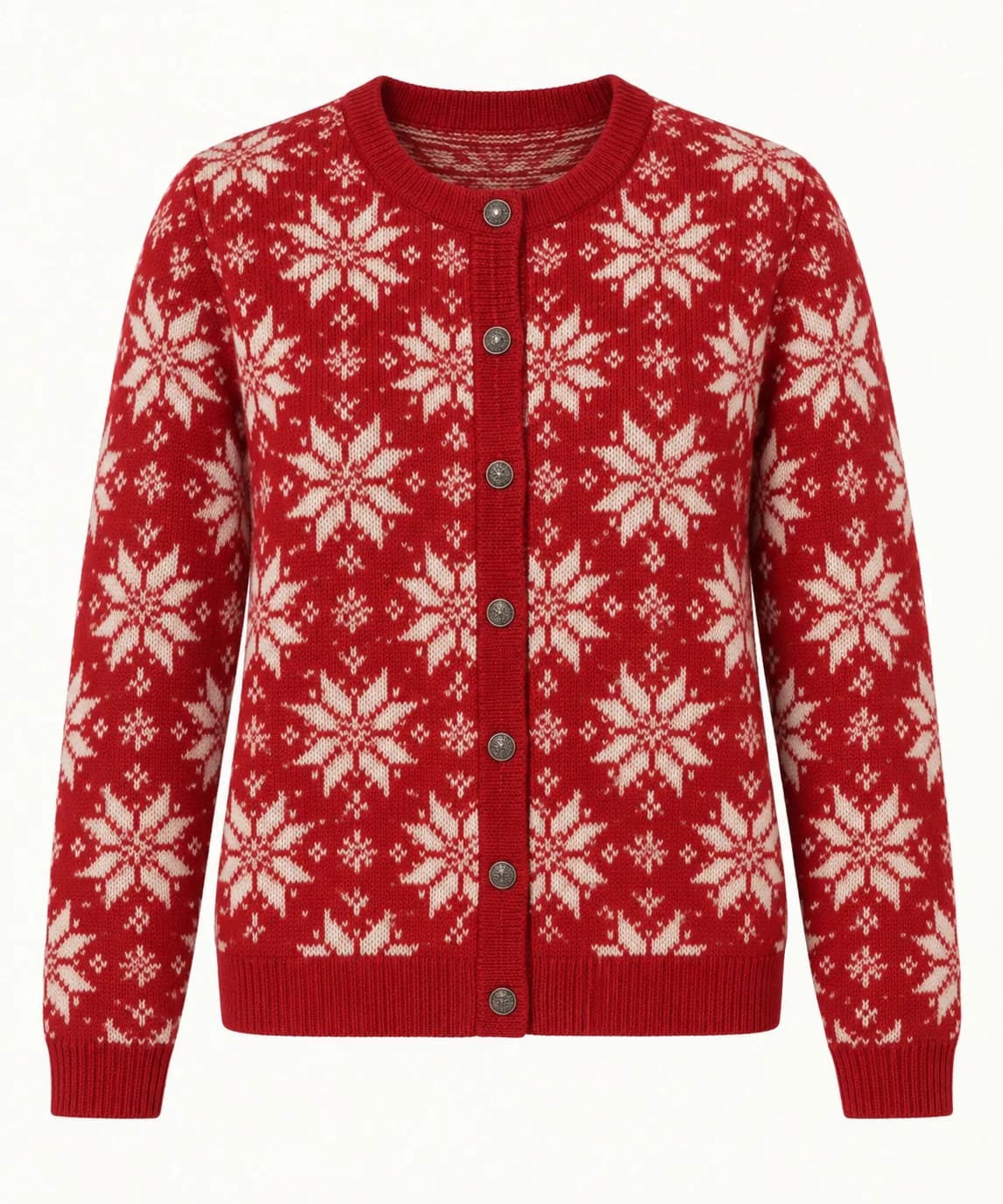 Nordic Snowflake Button Cardigan - front reference (AI development concept)