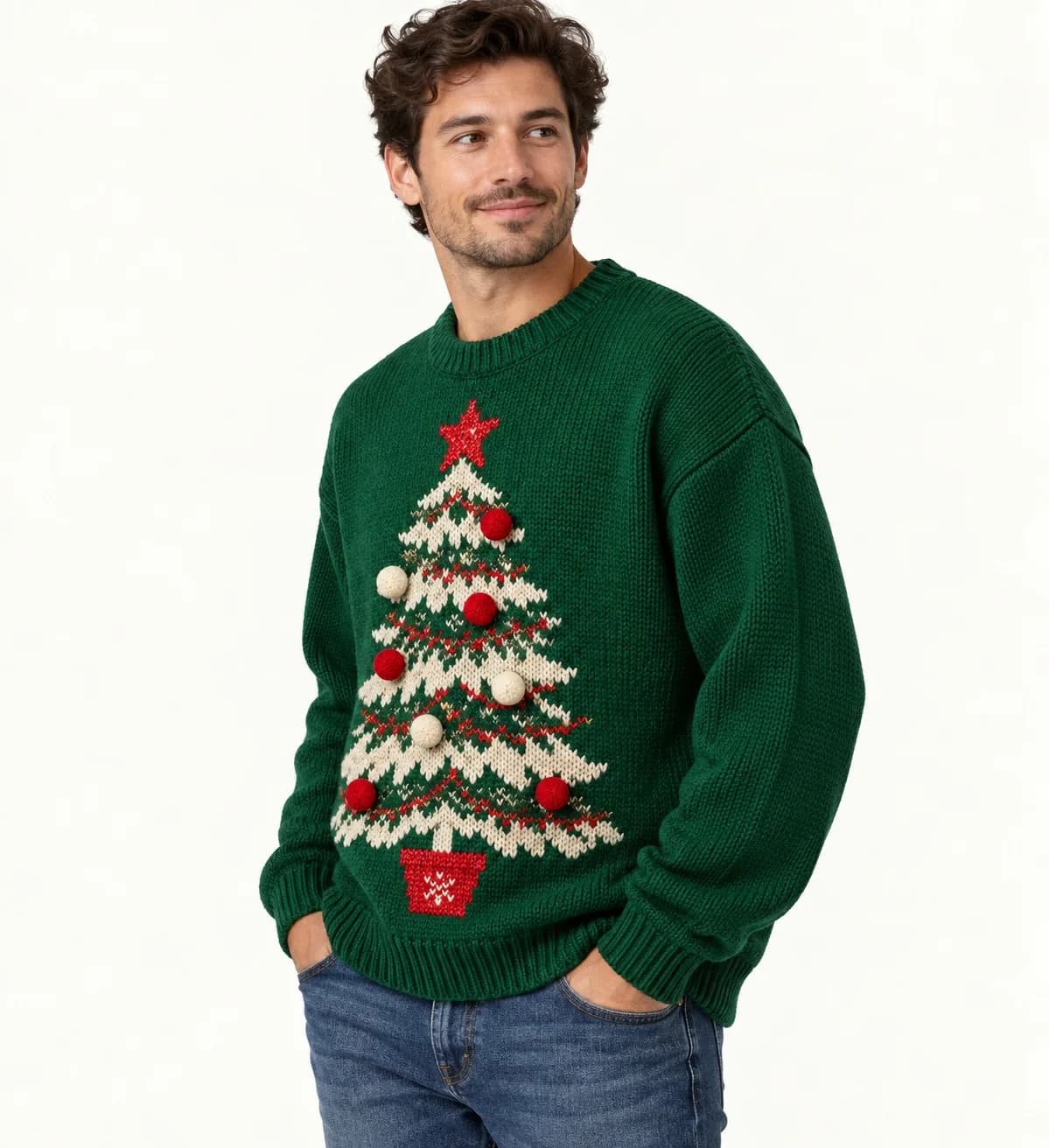 Adult Pom-Pom Holiday Crew Sweater - side reference (AI development concept)