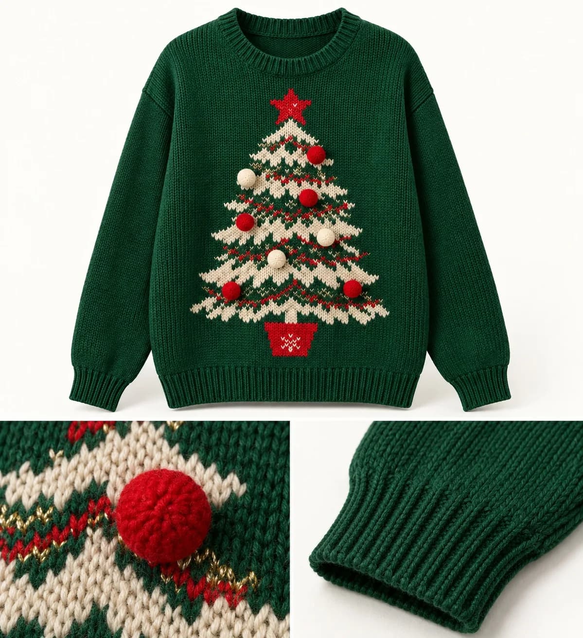 Adult Pom-Pom Holiday Crew Sweater - trim reference (AI development concept)
