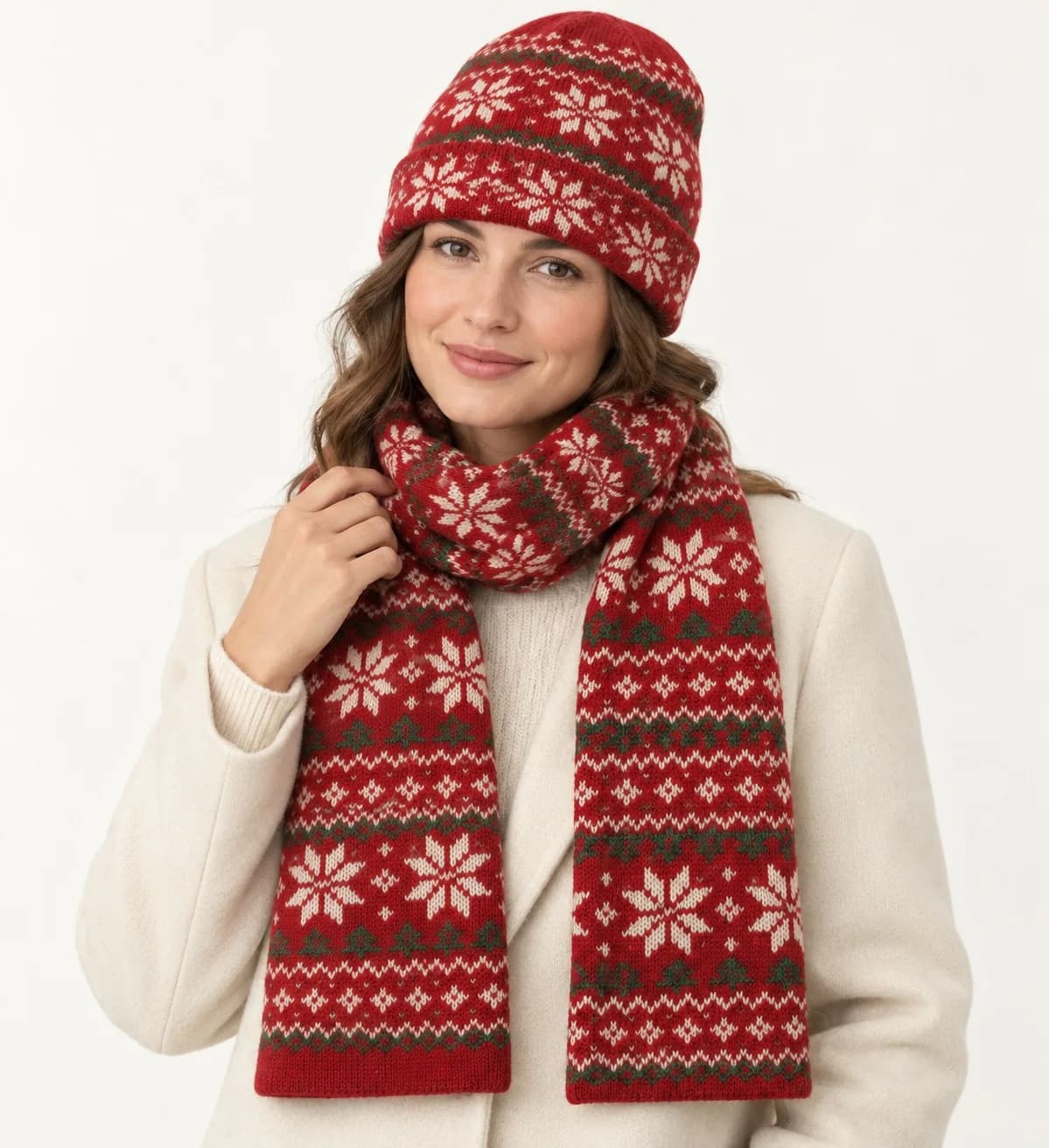 Holiday Jacquard Beanie and Scarf Set - model or use reference (AI development concept)