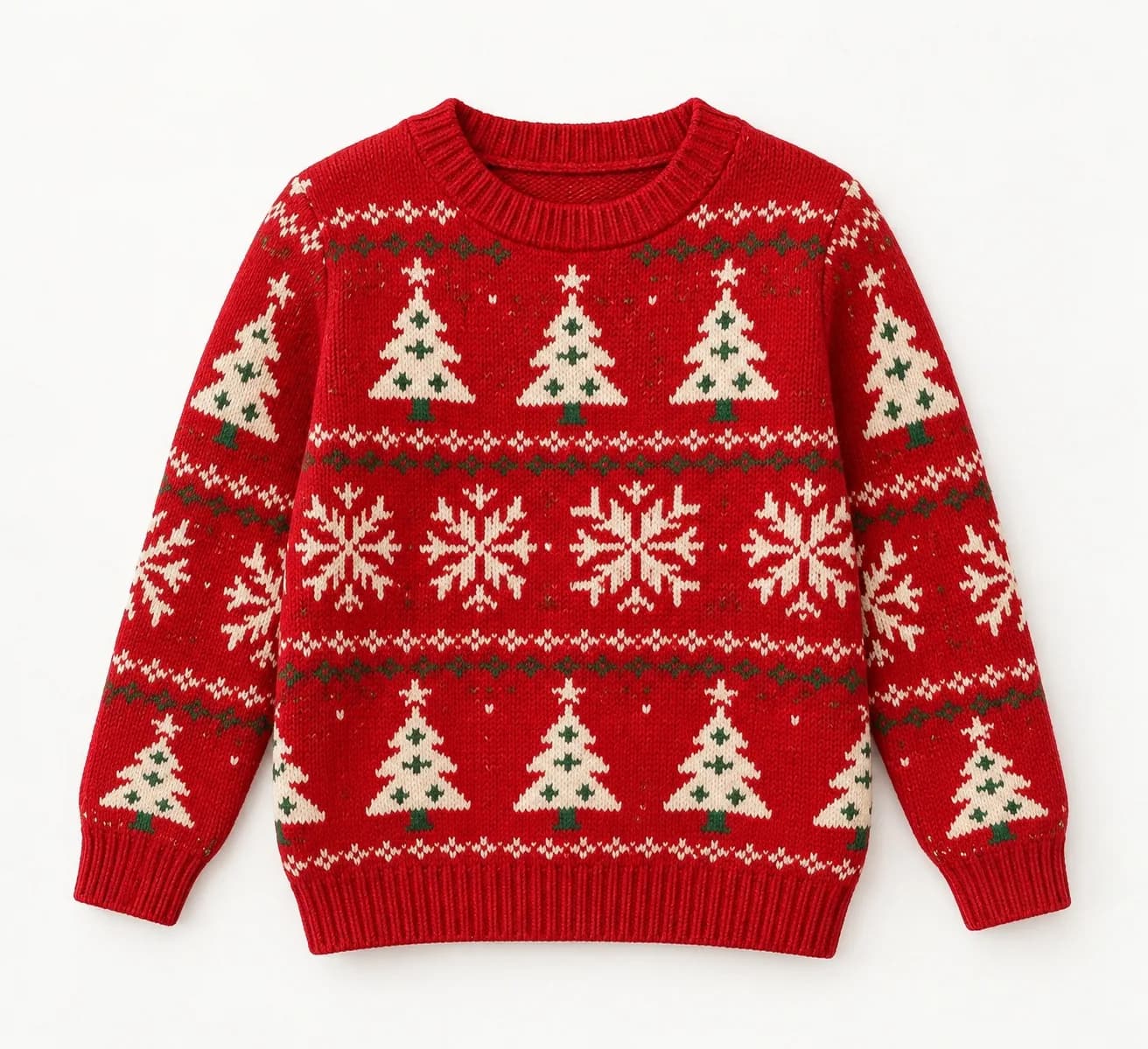 Kids Intarsia Holiday Crew Sweater - front reference (AI development concept)