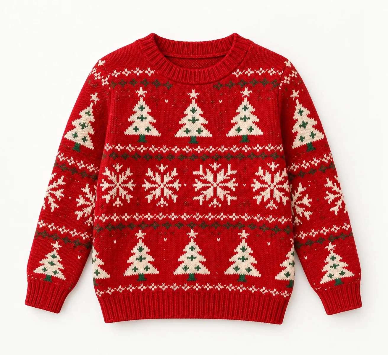 Kids Intarsia Holiday Crew Sweater - trim reference (AI development concept)
