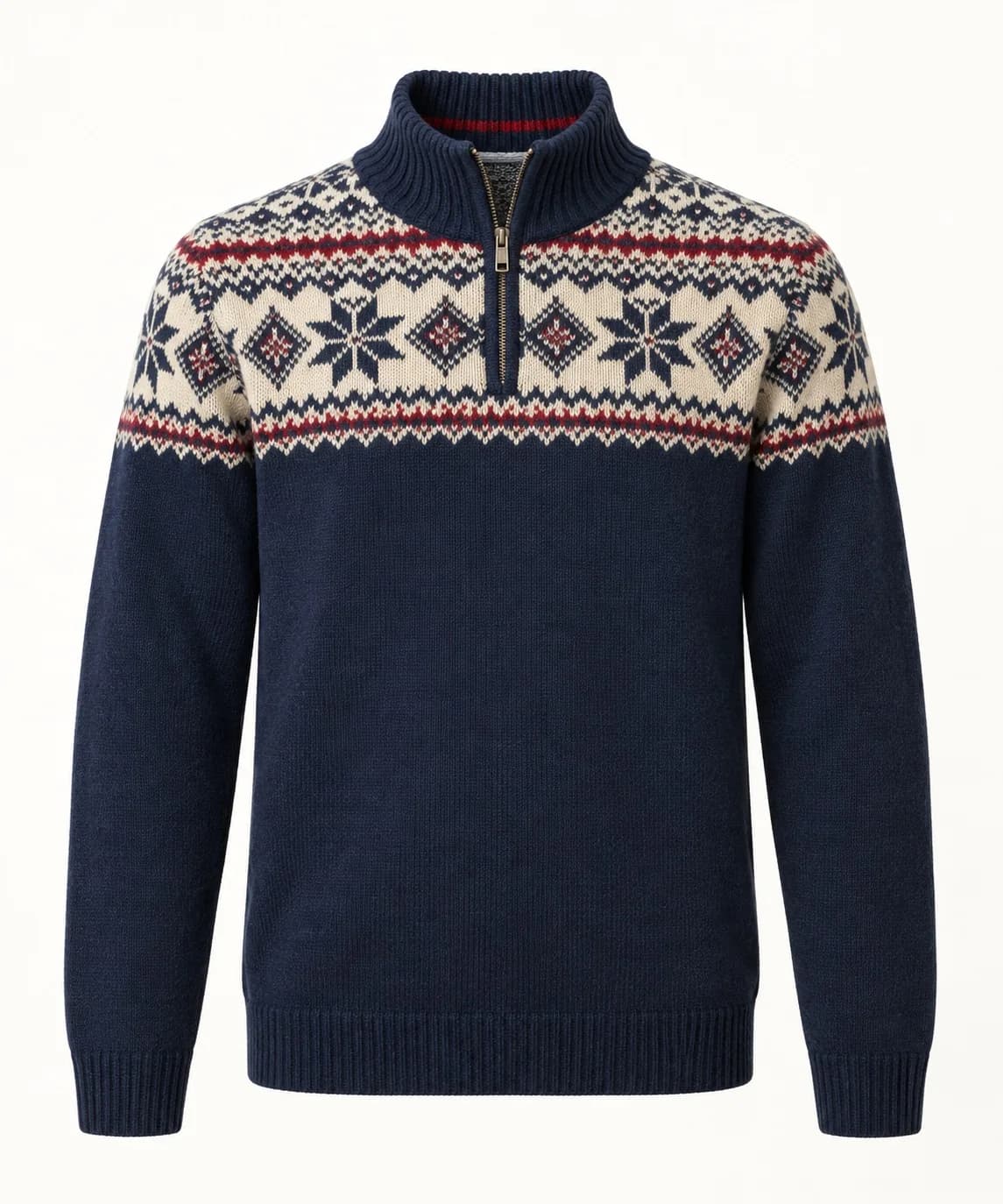 Merino-Blend Fair Isle Quarter-Zip - front reference (AI development concept)